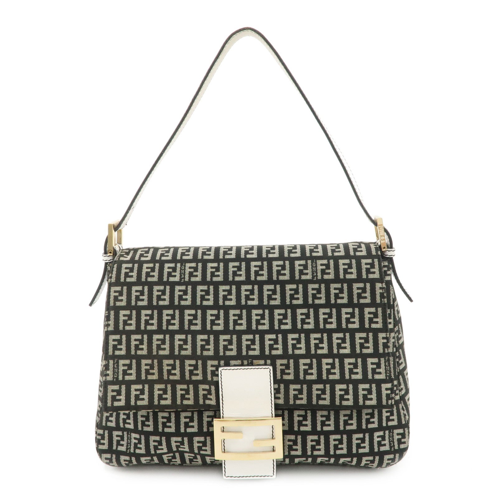 FENDI Mamma Baguette Zucchino Leather Canvas Shoulder Bag 8BR001 Used