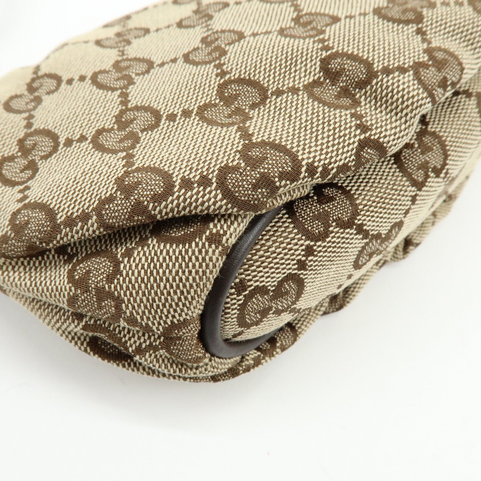 GUCCI Sherry Canvas Leather Accessory Pouch Hand Bag Beige 224093