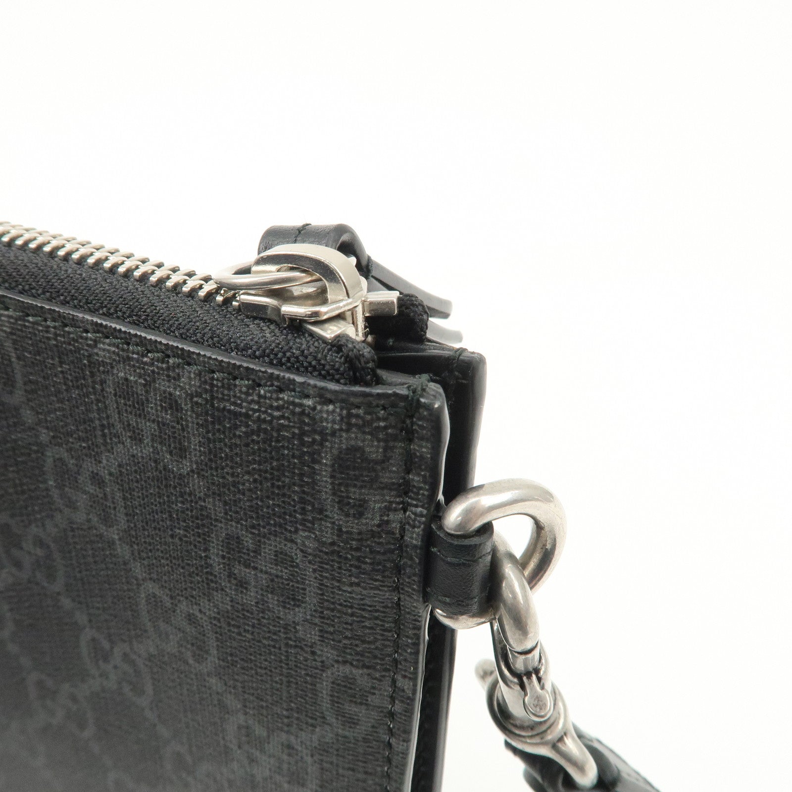 GUCCI Leather GG Supreme King Snake Clutch Bag Black Gray 473904 Used
