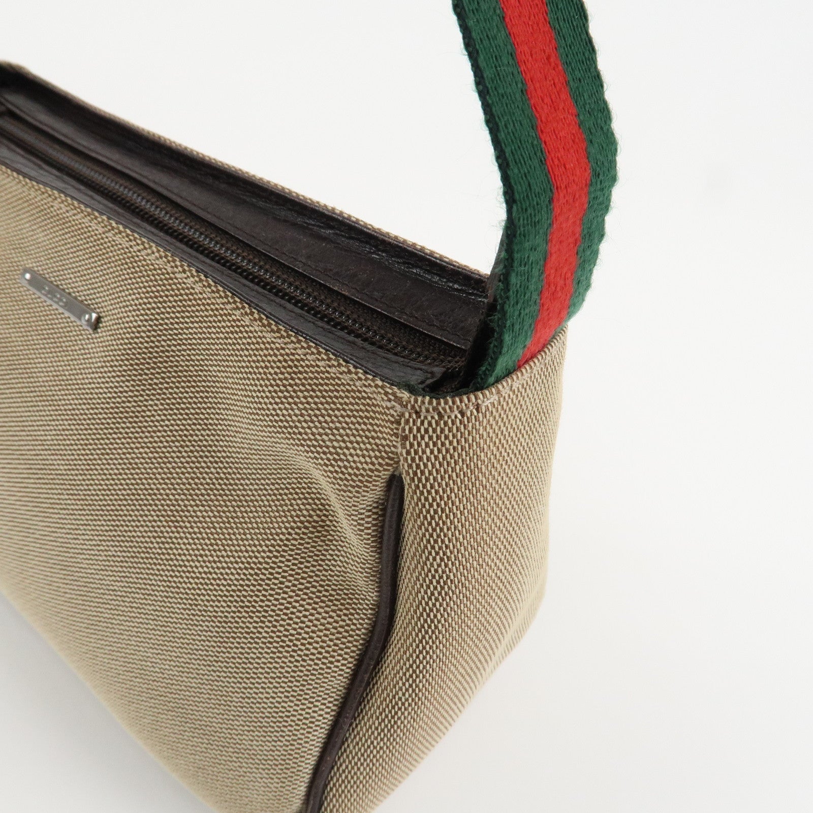 GUCCI Sherry Canvas Leather Pouch Hand Bag Beige Brown 106644 Used