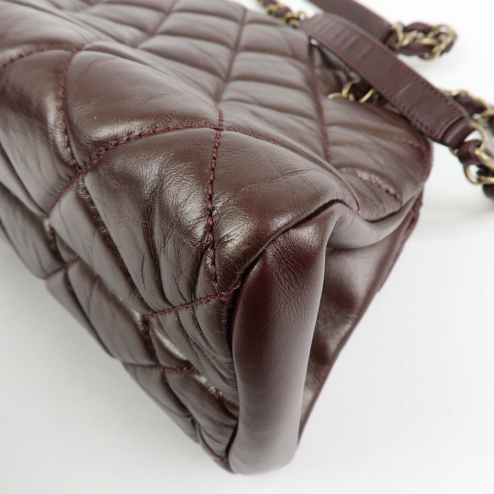 CHANEL Mademoiselle Calf Leather Chain Shoulder Bag Bordeaux