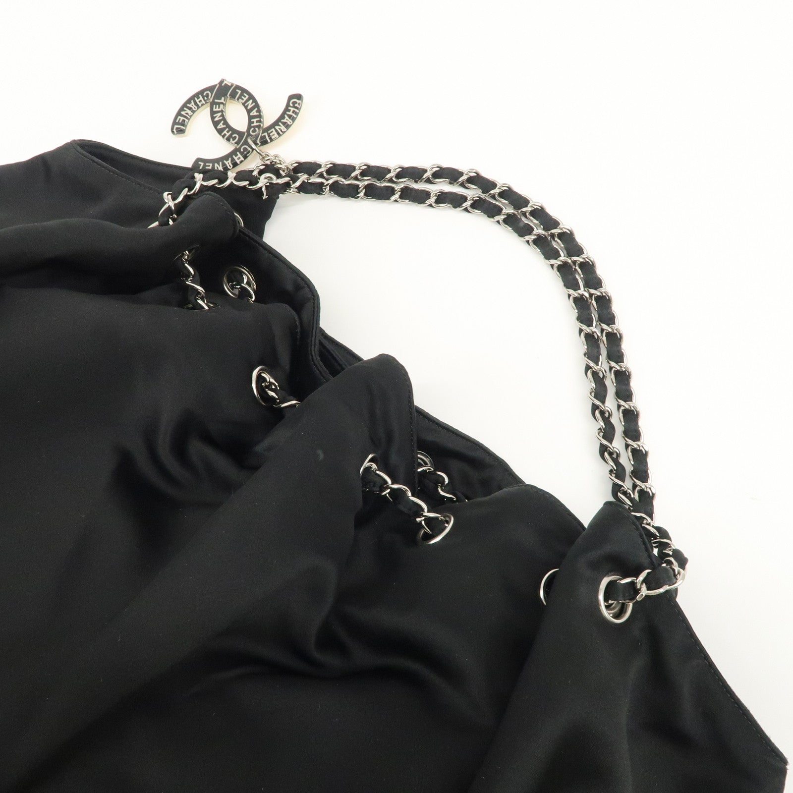 CHANEL Melrose Cabas Cotton Jersey Shoulder Bag Black Used