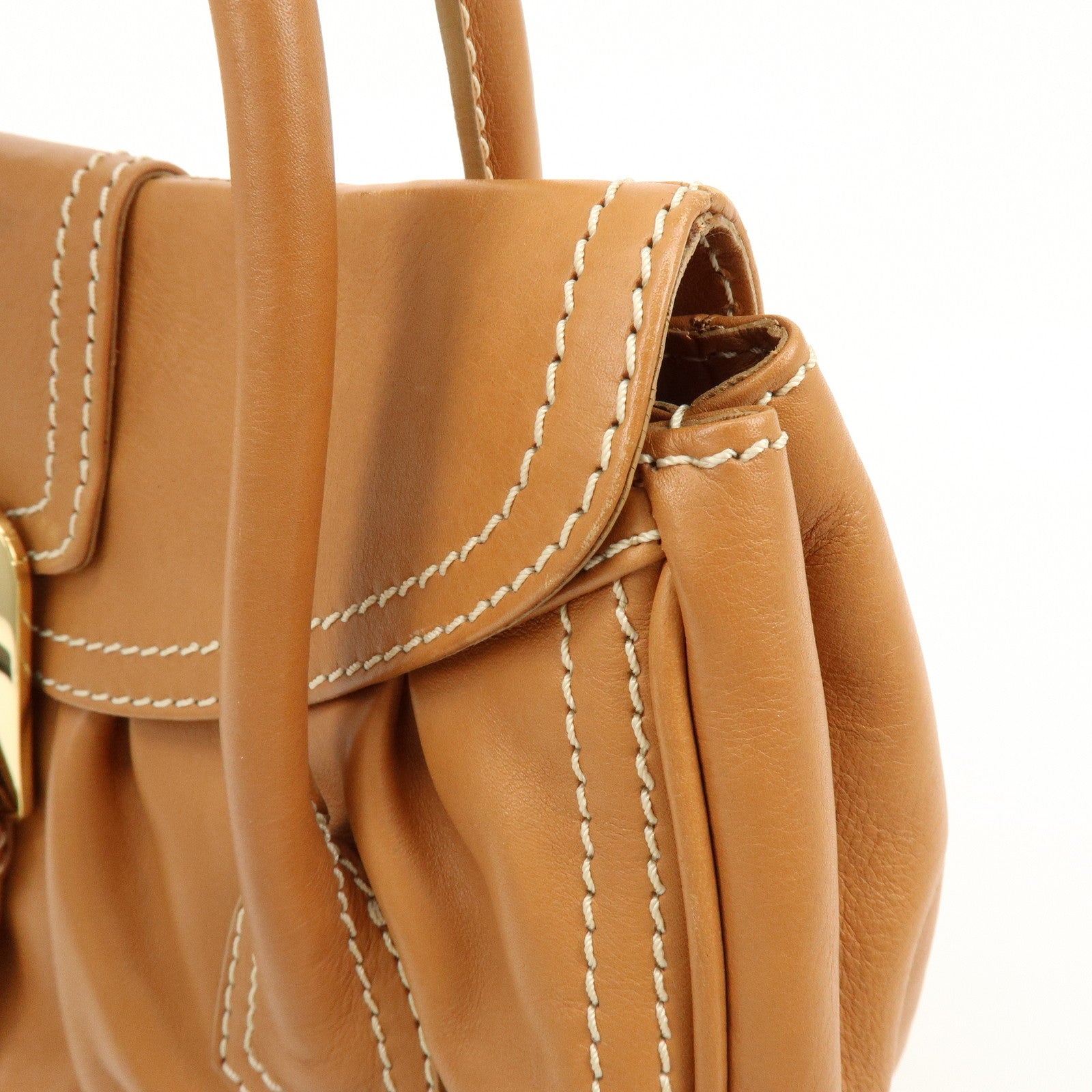 CELINE Chouquette Leather Hand Bag Shoulder Bag Camel