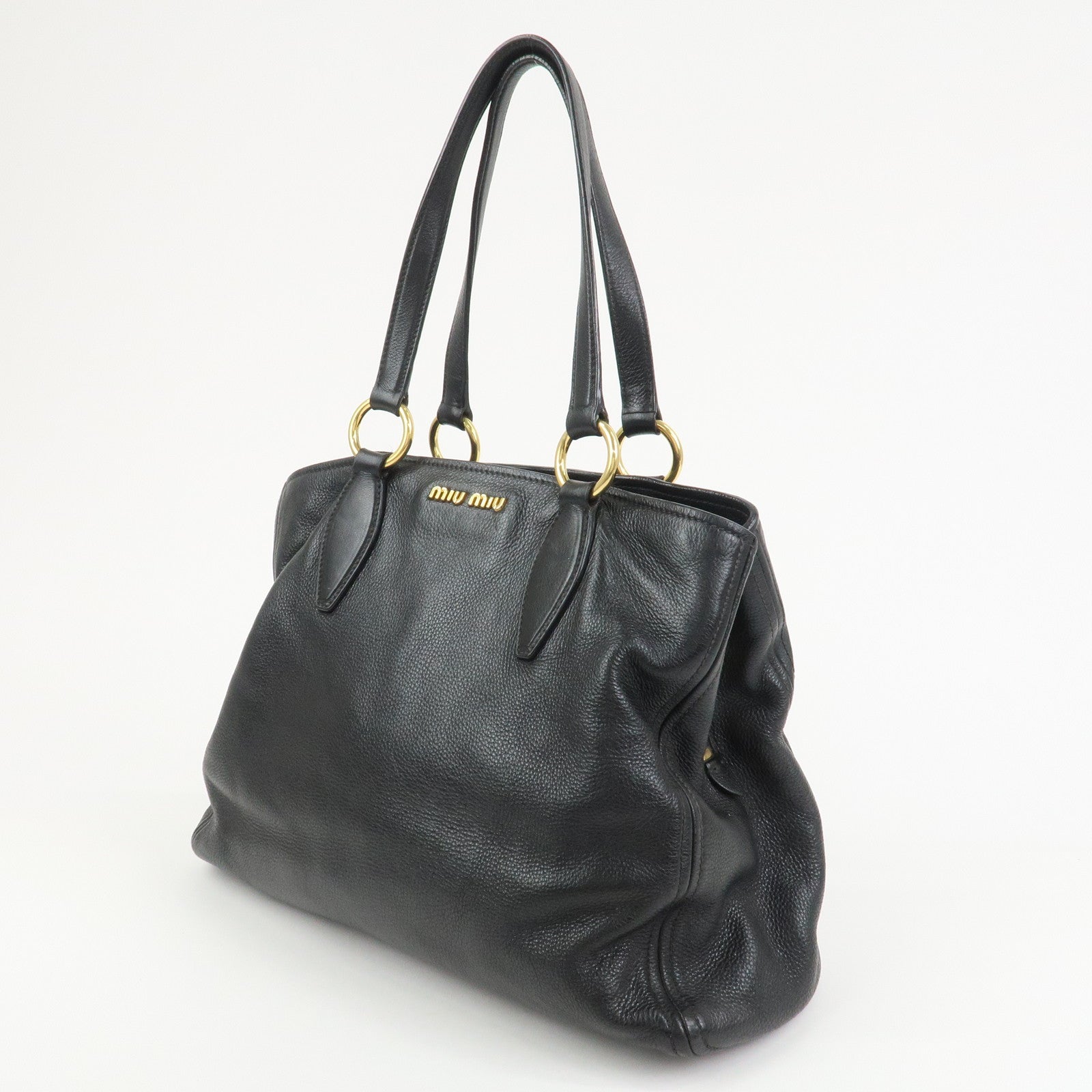 MIU MIU Logo Leather 2Way Bag Shoulder Bag Hand Bag Black RR1901