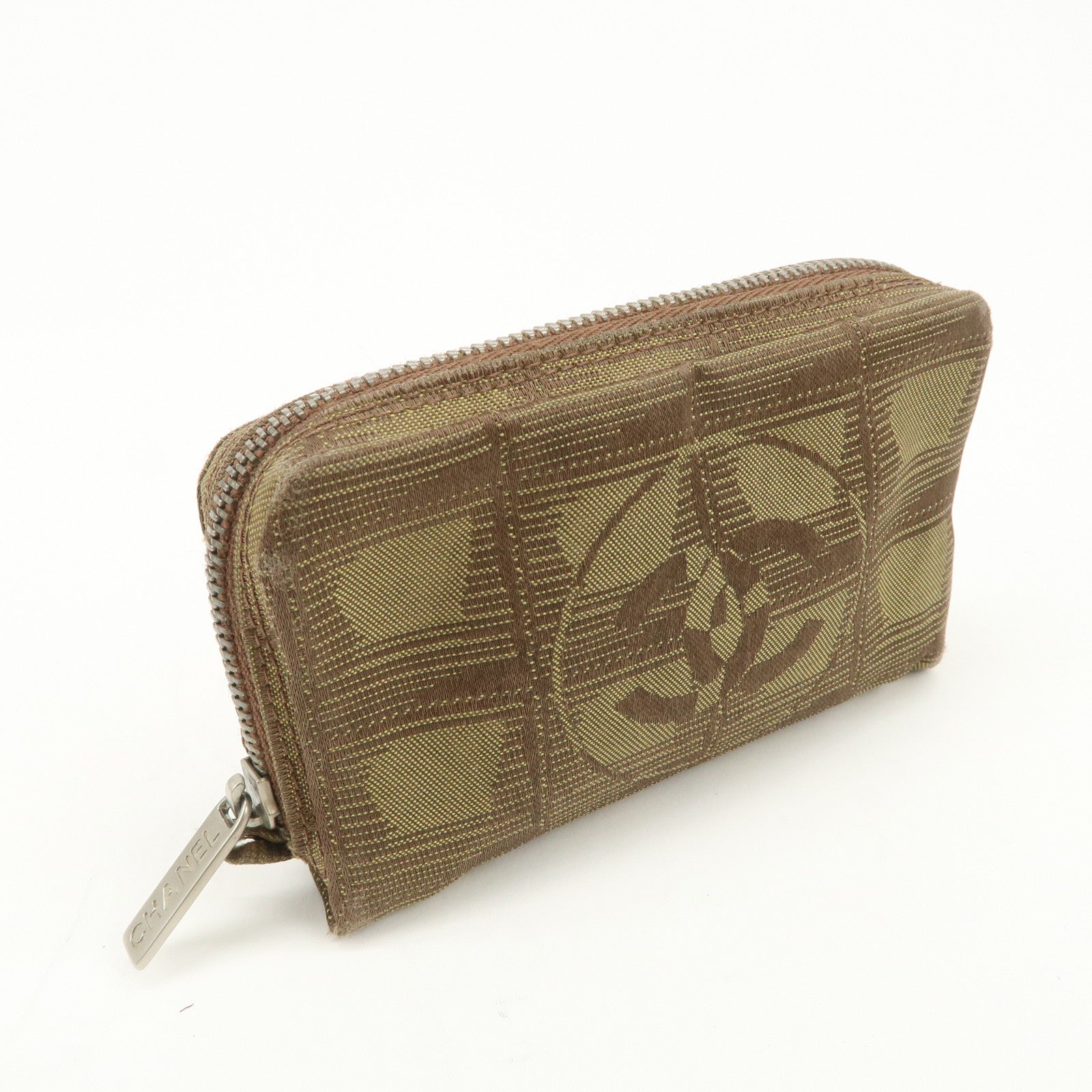 CHANEL New Travel Line Nylon Jacquard Cosmetic Pouch Khaki