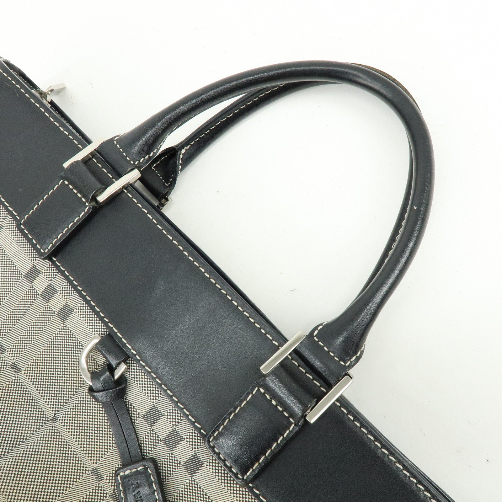 BURBERRY Canvas Leather Hand Bag Tote Bag Black