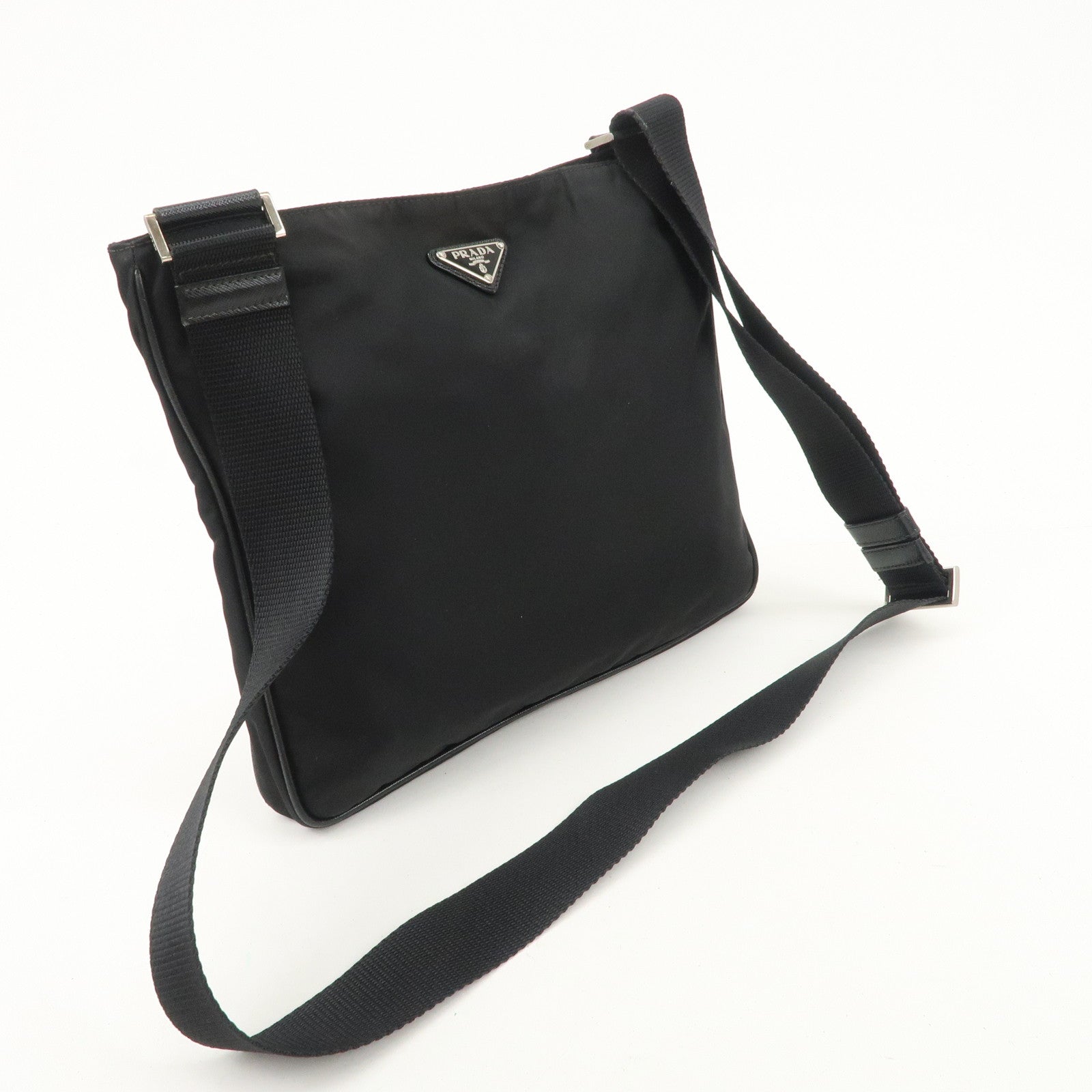 PRADA Triangle Logo Nylon Shoulder Bag Crossbody Bag Black Used