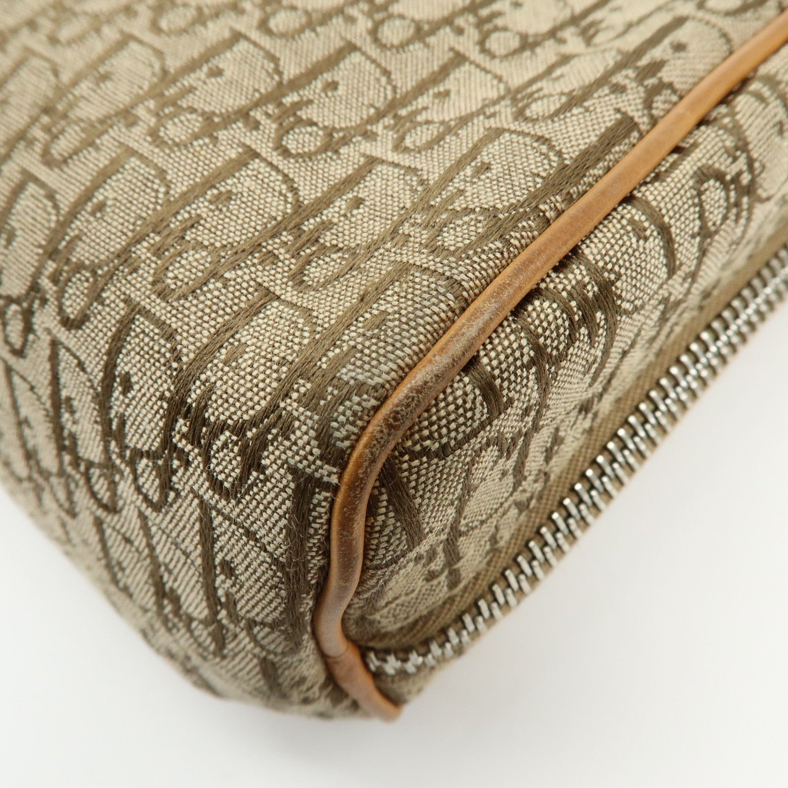 Christian Dior Trotter Canvas Leather Hand Bag Cosmetic Bag Brown