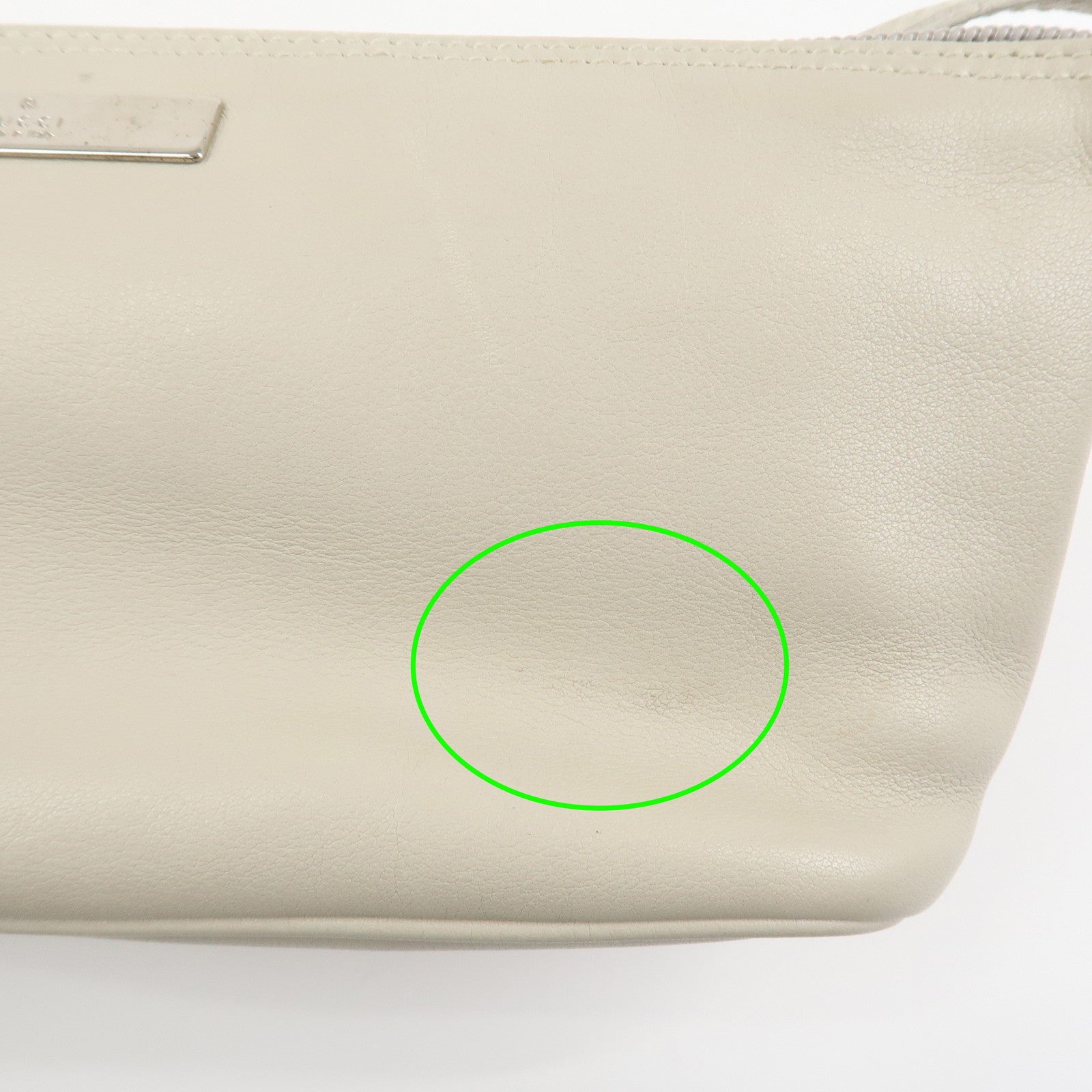 GUCCI Boat Bag Leather Pouch Hand Bag Ivory 039・1103