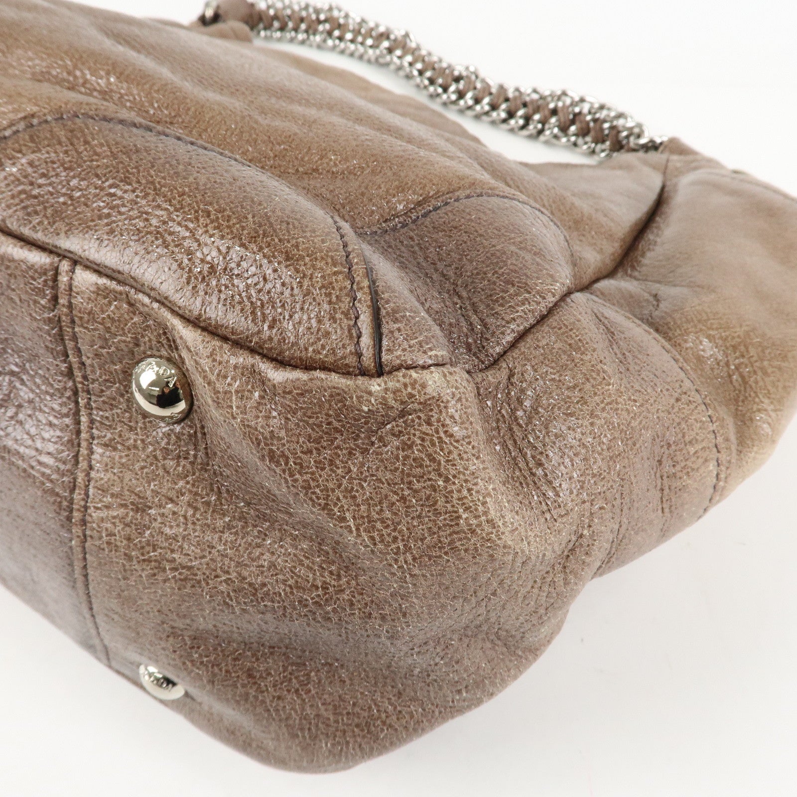 PRADA Logo Leather Shoulder Bag Hand Bag Brown Used