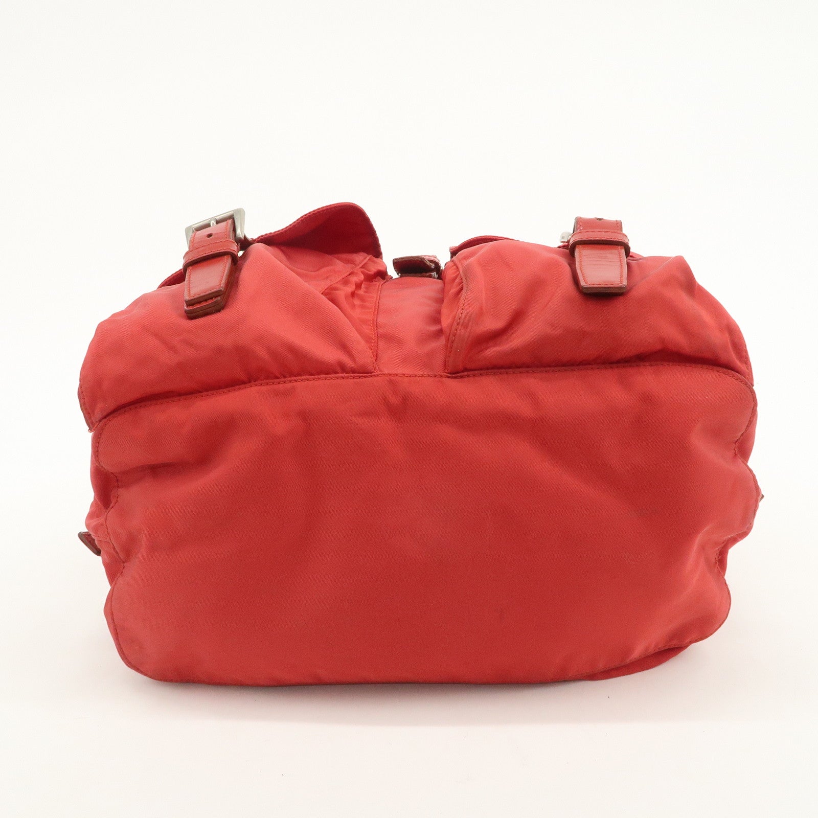 PRADA Triangle Logo Nylon Leather Backpack Rucksack Red
