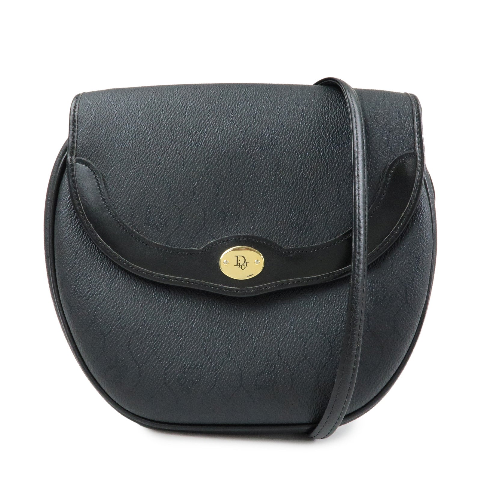 Christian Dior Honeycomb PVC Leather Shoulder Bag Crossbody Black