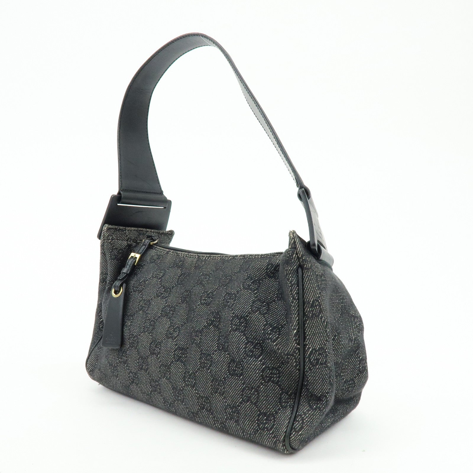 GUCCI GG Canvas Leather Shoulder Bag Black