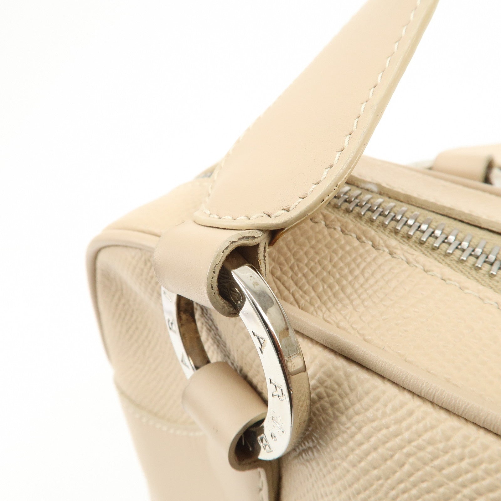 BVLGARI Logo Leather Hand Bag Shoulder Bag Beige