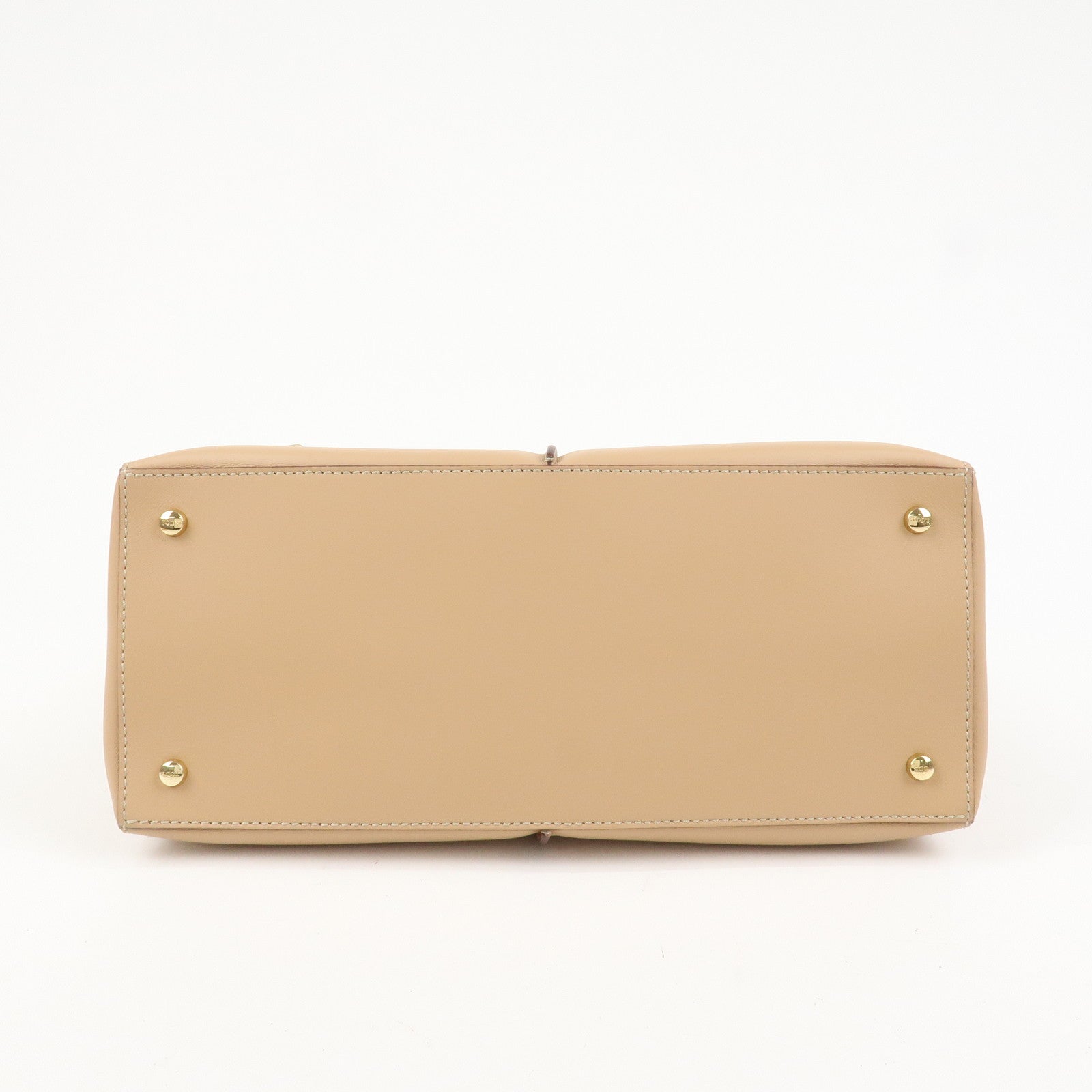 TOD’S Leather 2Way Bag Hand Bag Shoulder Bag Beige Gold