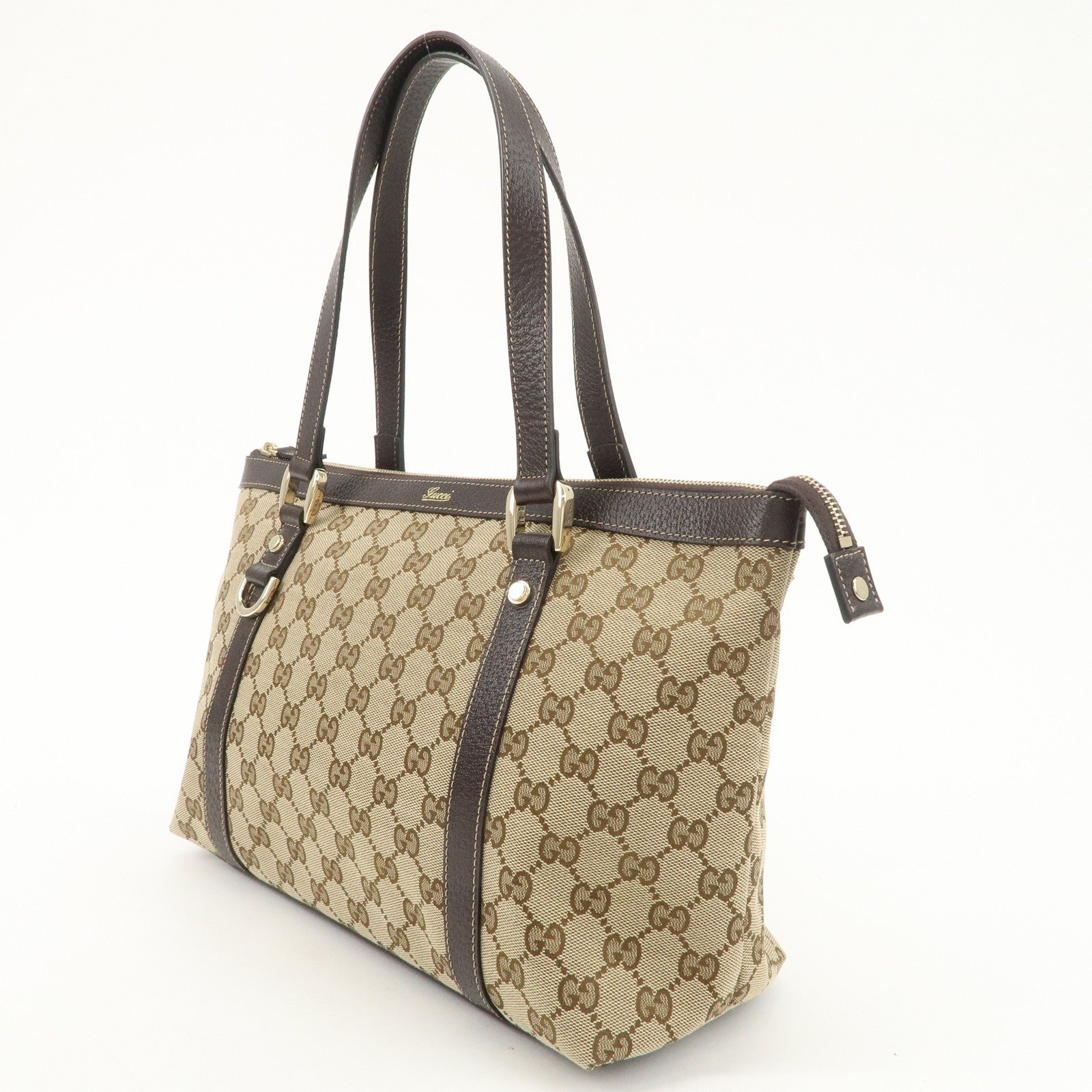 GUCCI Abbey GG Canvas Leather Shoulder Bag Beige Brown 141470 Used