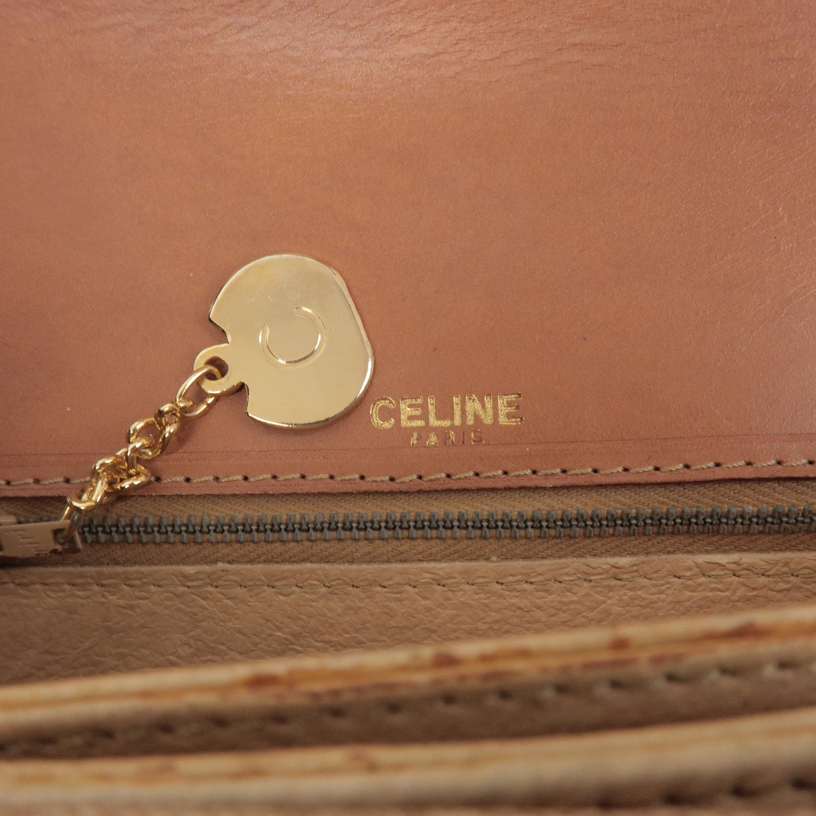 CELINE Macadam PVC Leather Shoulder Bag Beige Brown