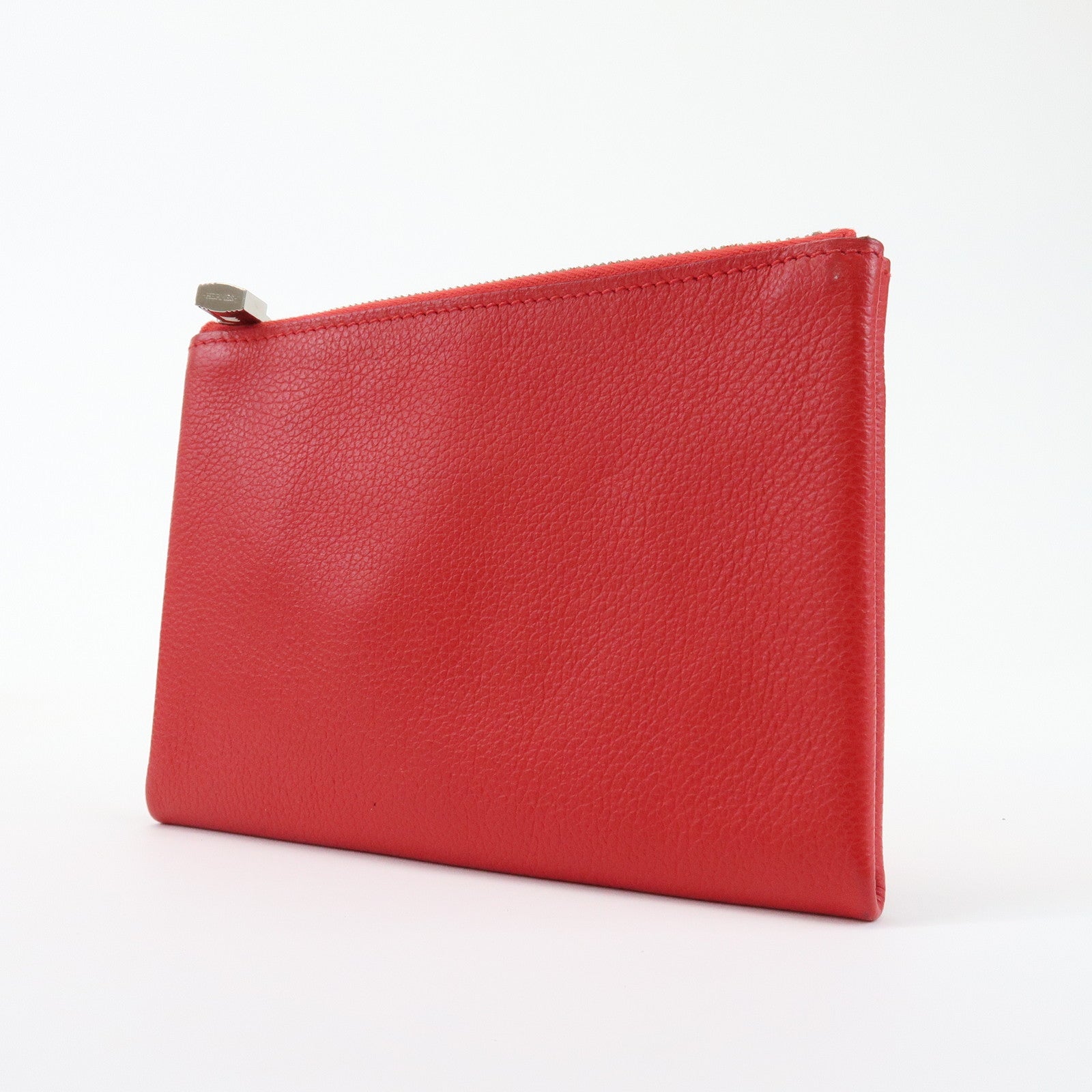 HERMES Logo Leather Atout PM Pouch Cosmetic Pouch Red