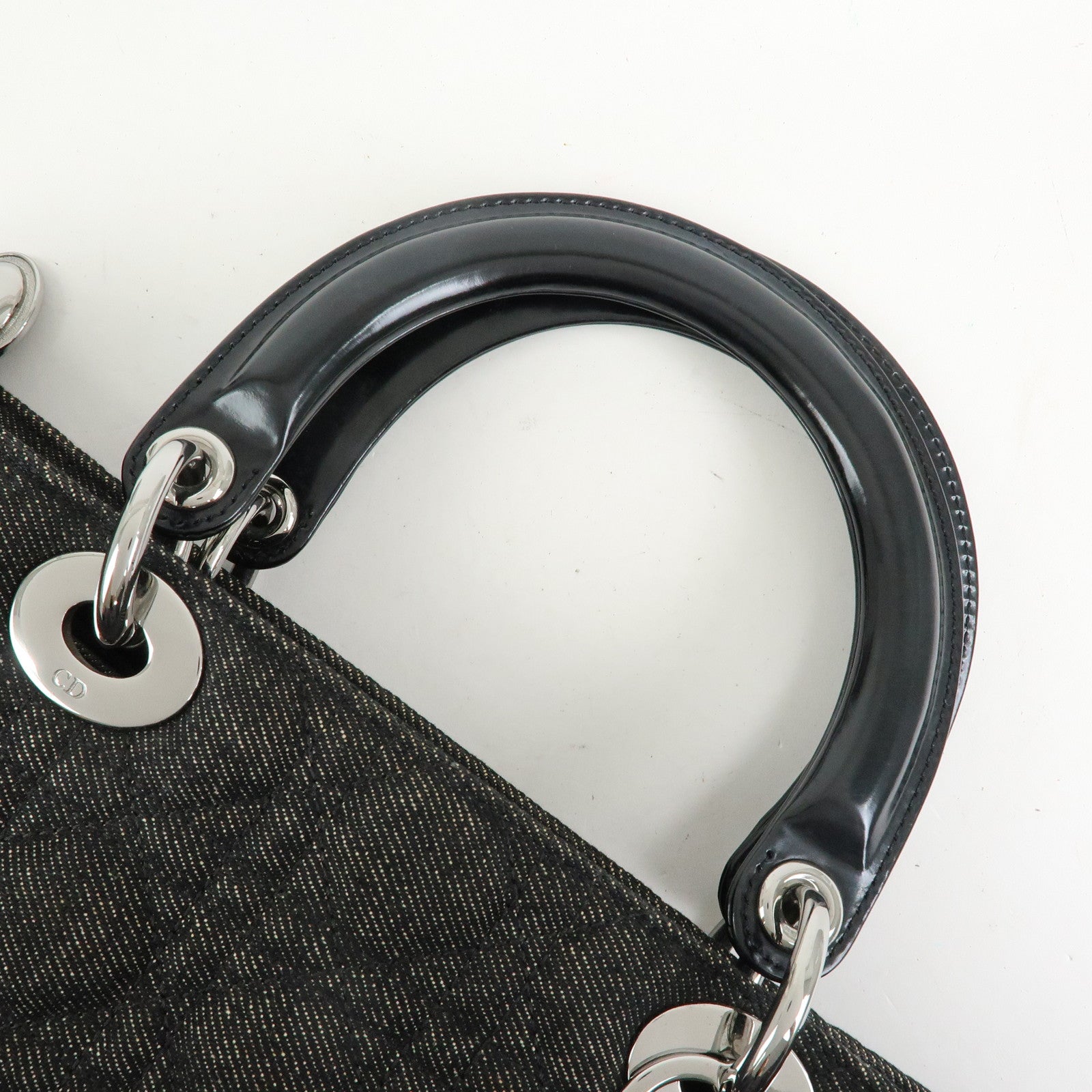 Christian Dior Cannage Lady Dior Denim Leather Medium ToteBag Black