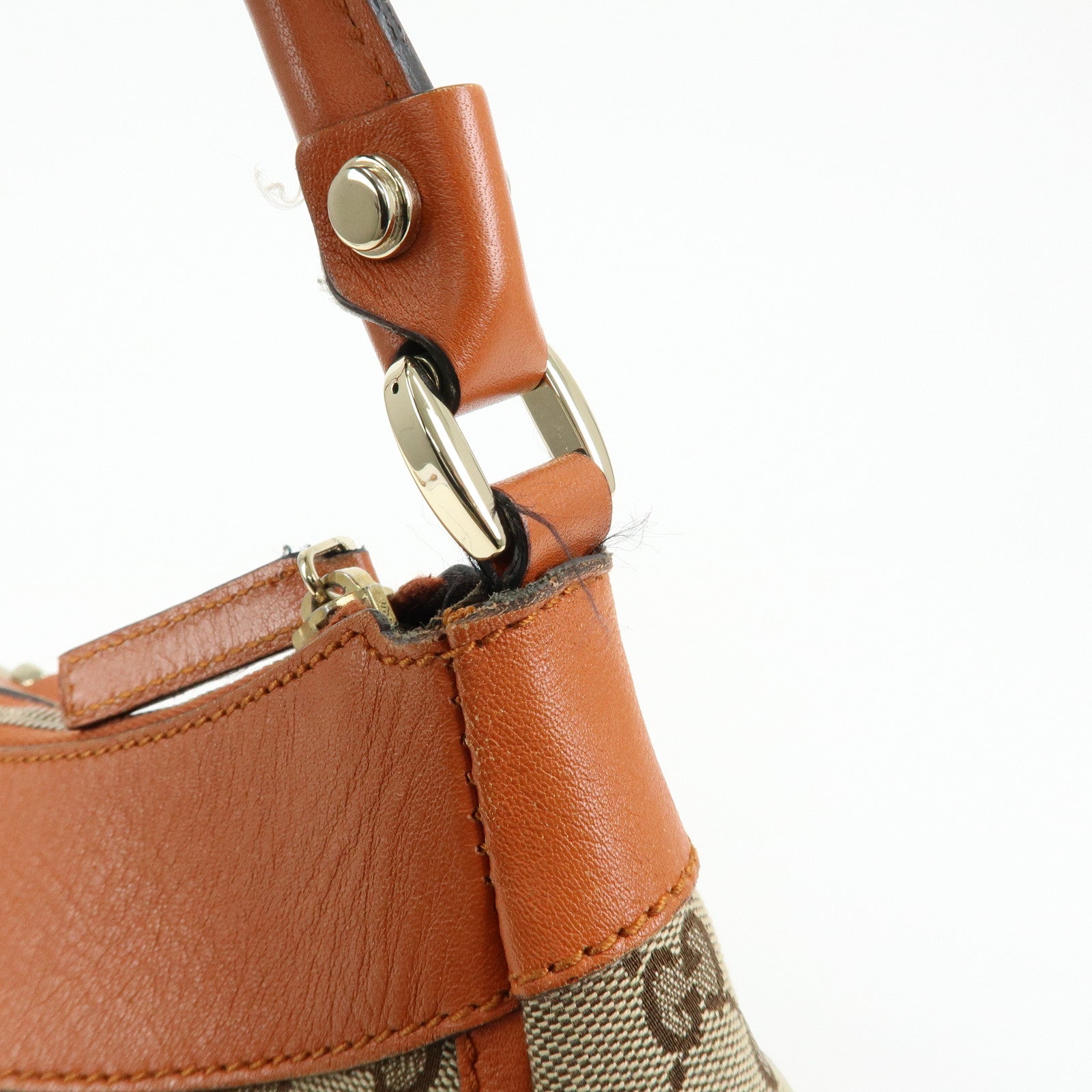 GUCCI Abbey GG Canvas Leather Shoulder Bag Beige Orange 189833