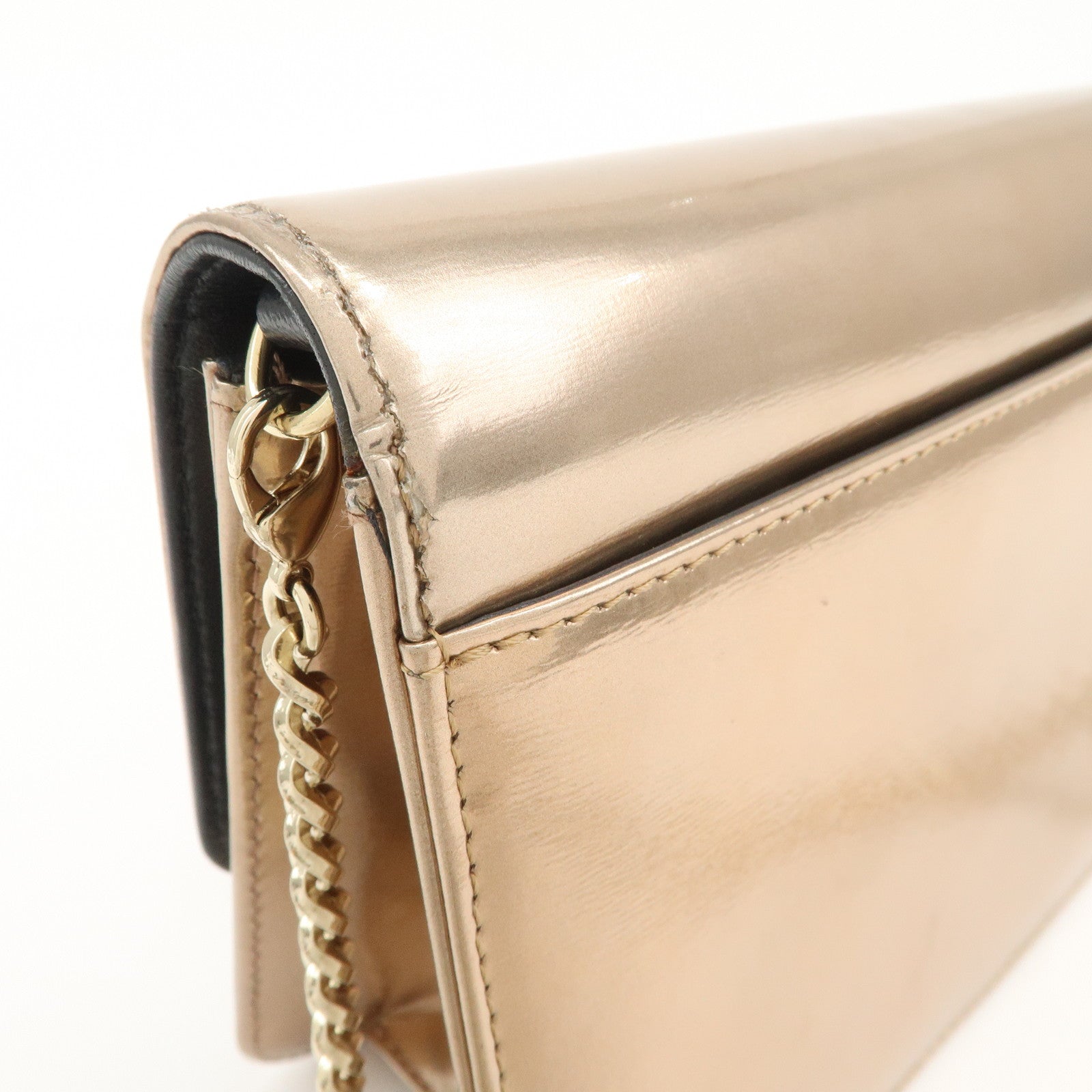 Christian Dior Patent Leather Chain Shoulder Bag Metallic Pink Used