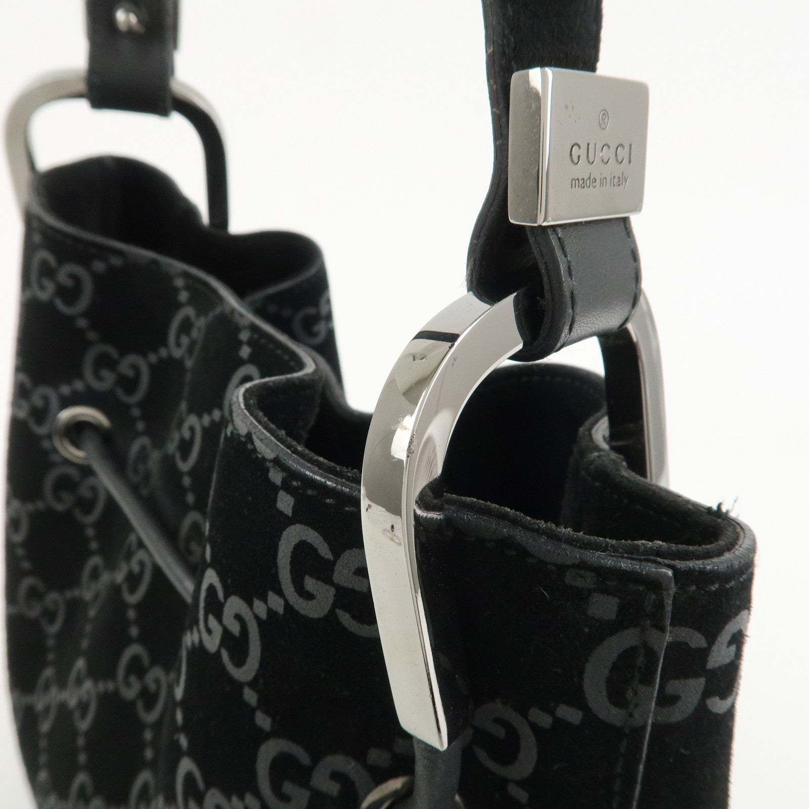 GUCCI GG Suede Shoulder Bag Hand Bag Black 001・3748