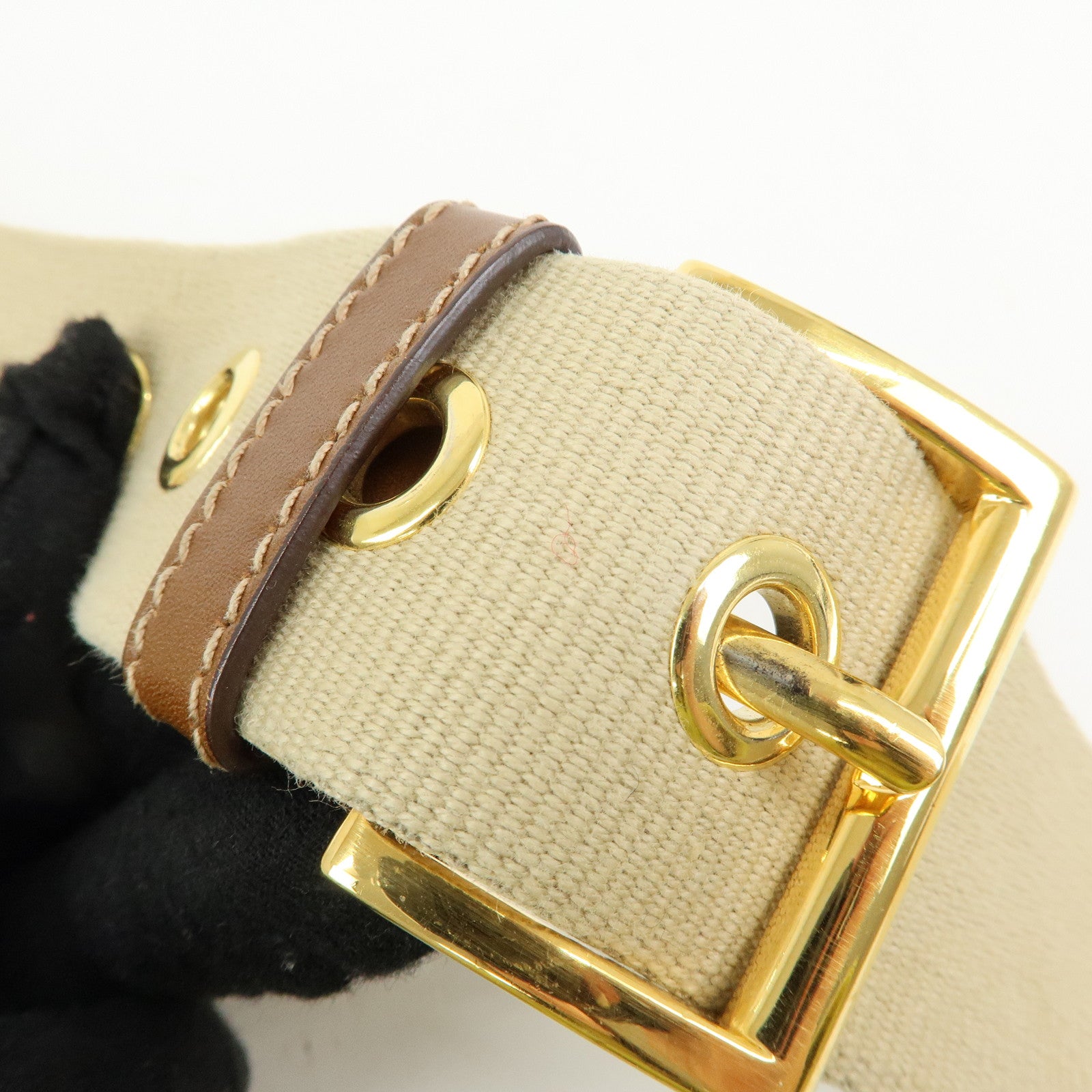 PRADA Triangle Logo Nylon Leather Shoulder Bag Crossbody Bag Beige