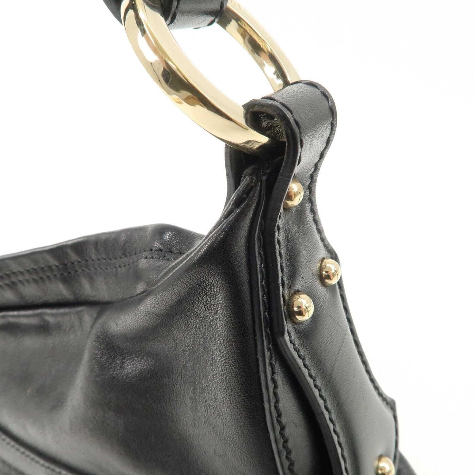 FENDI Leather Shoulder Bag Hand Bag Black Gold Hardware 8BR344 Used