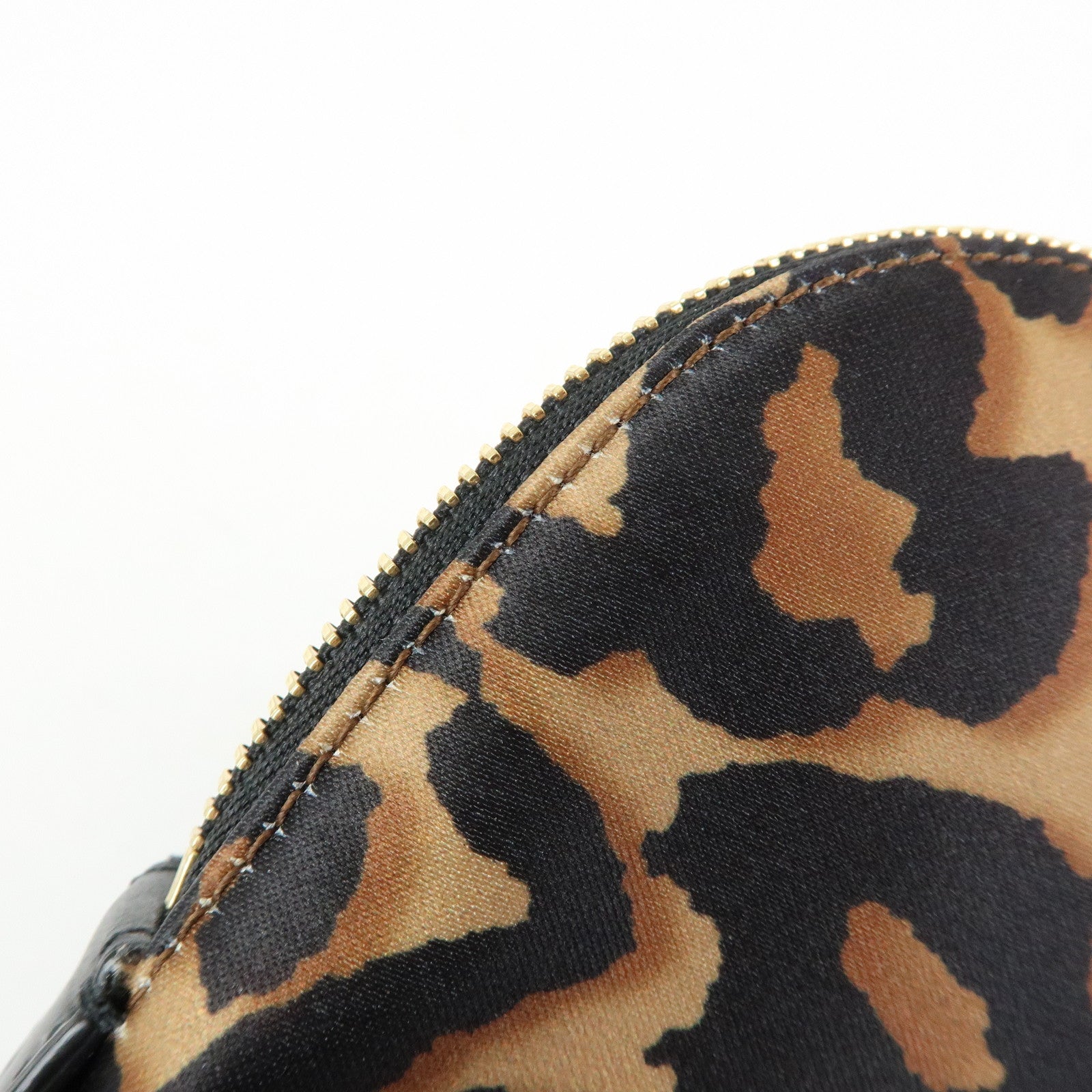 JIMMY CHOO Nylon Leather Leopard Clutch Pouch Makeup Bag Brown