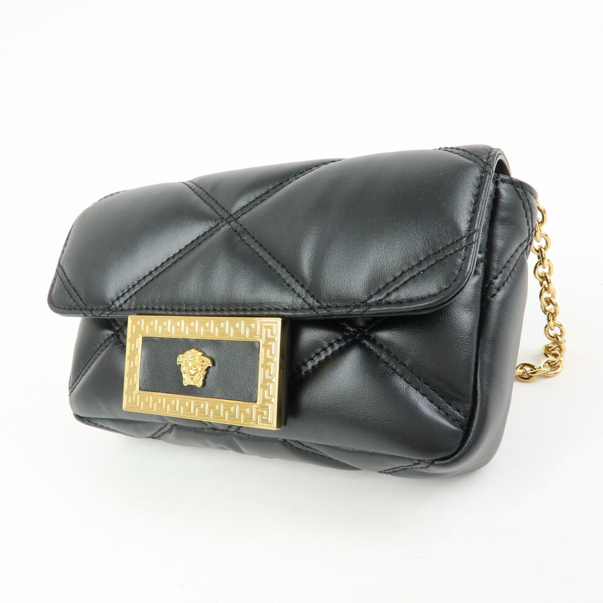 VERSACE Medusa Leather Chain Shoulder Bag Crossbody Bag Black