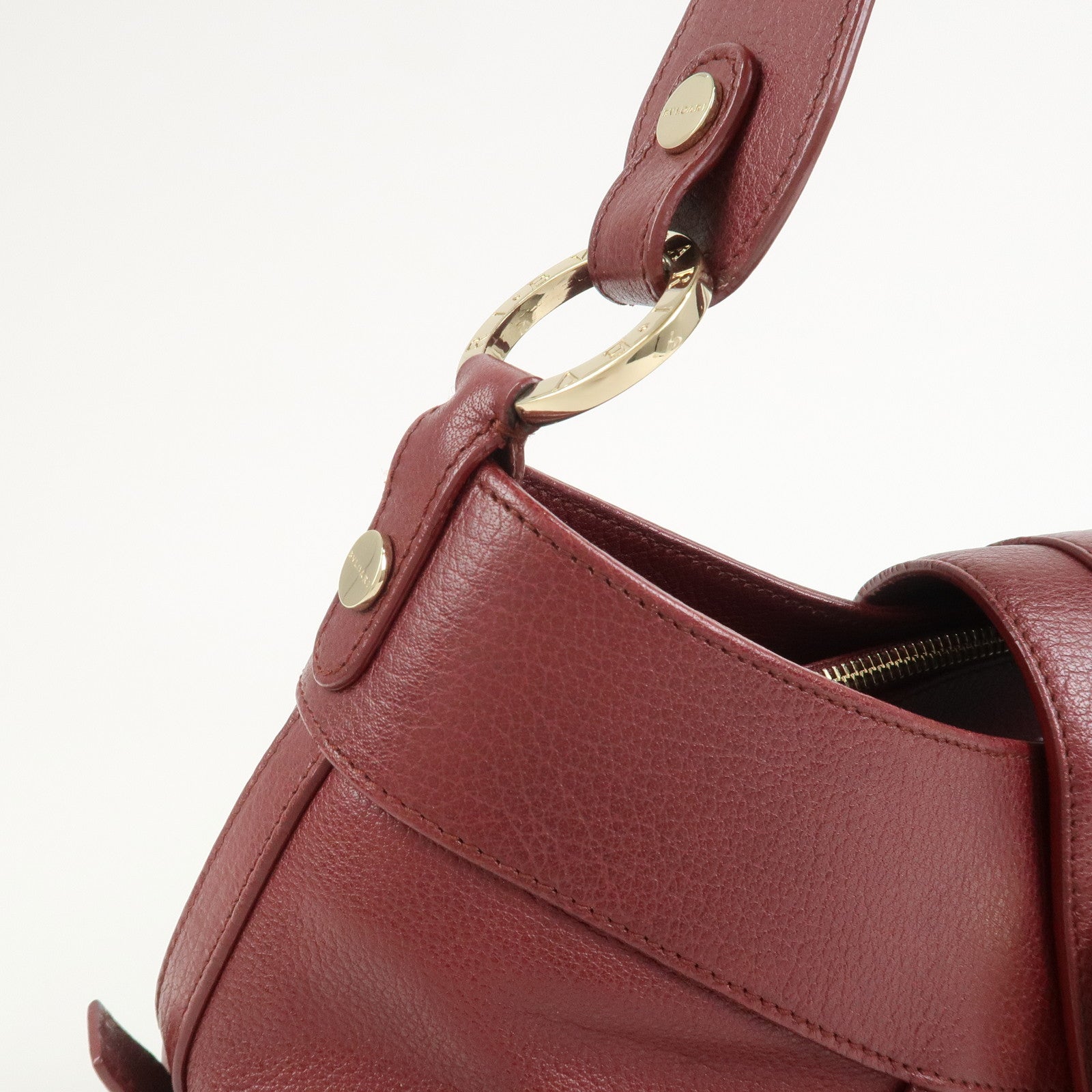 BVLGARI Chandra Leather Shoulder Bag Hand Bag Bordeaux