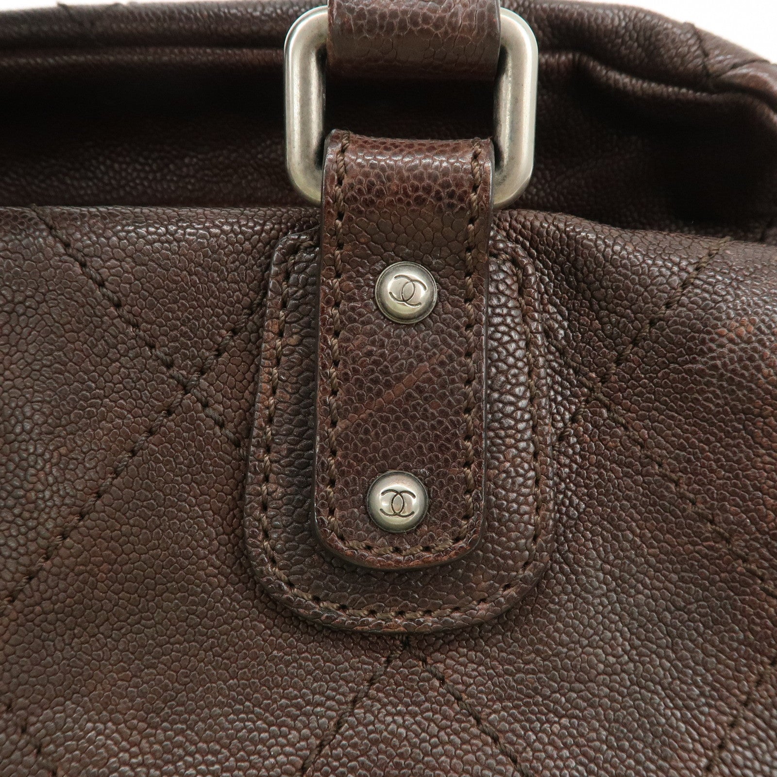 CHANEL COCO Mark Matelasse Caviar Skin Boston Bag Brown Gold HDW Used