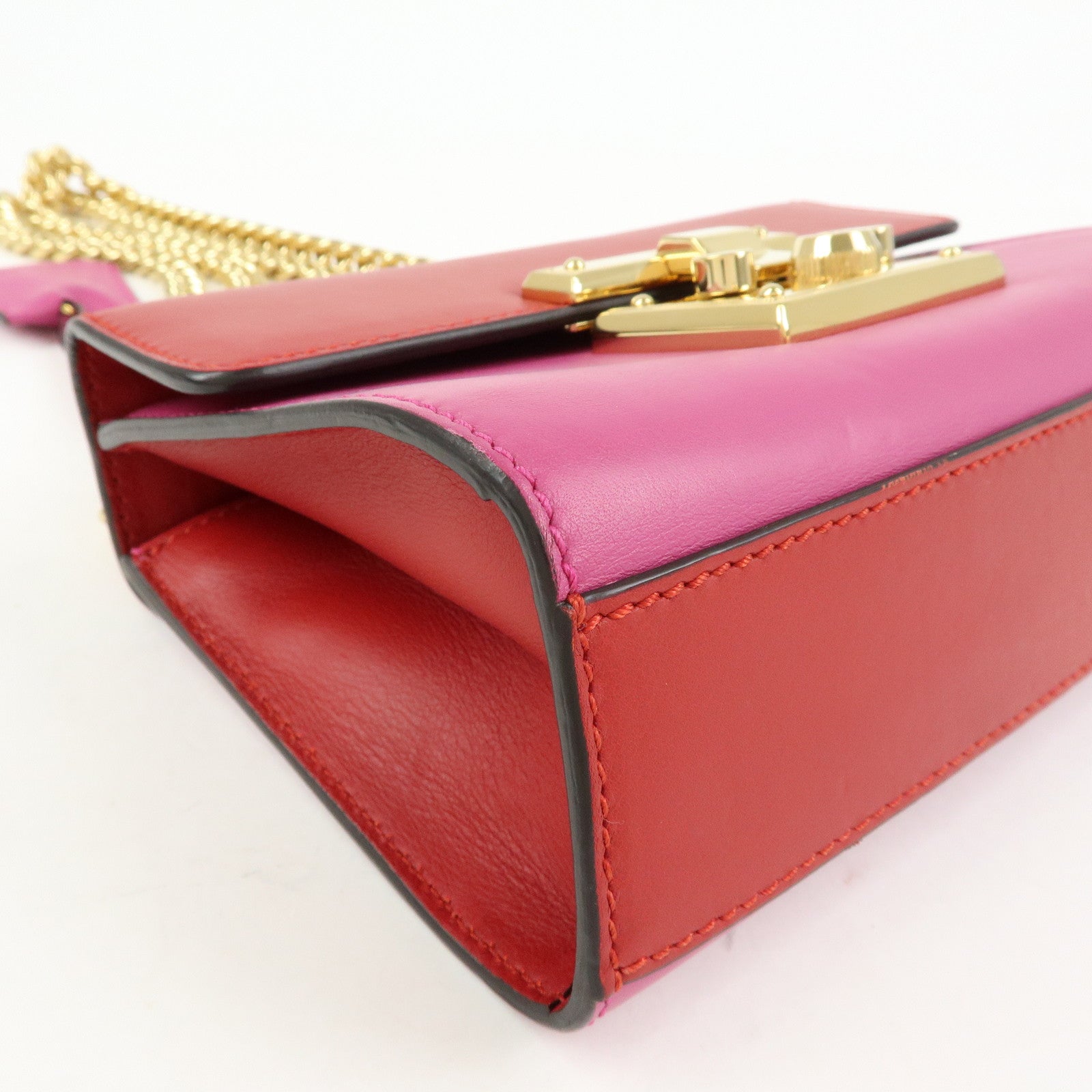 GUCCI Leather Chain Shoulder Bag Crossbody Bag Pink Red 409487