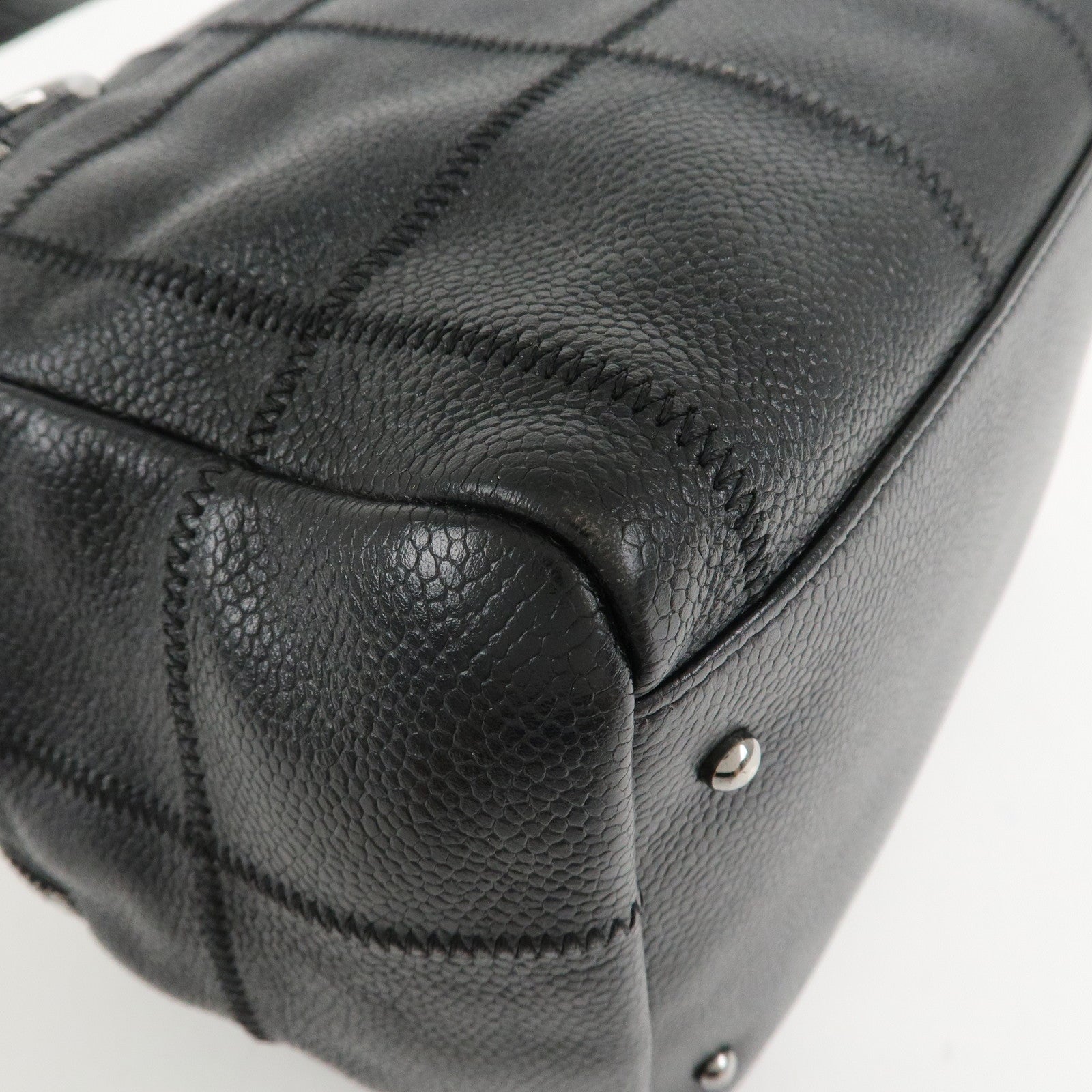 CHANEL Chocolate Bar Caviar Skin Mini Boston Bag Black A26135 Used