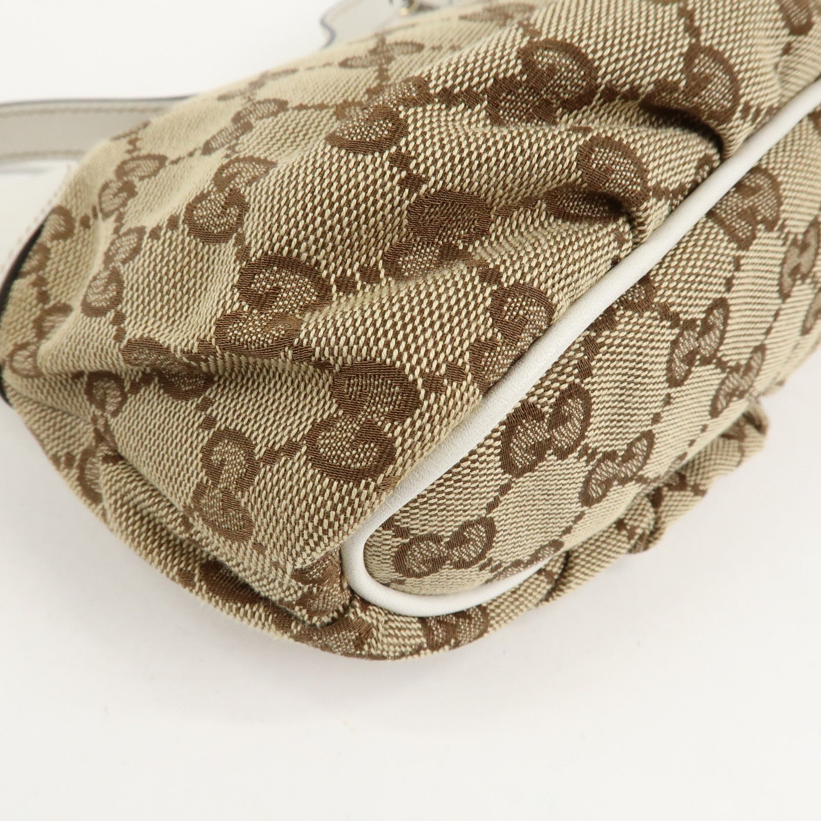 GUCCI GG Canvas Leather Shoulder Bag Hand Bag Beige White 224093 Used