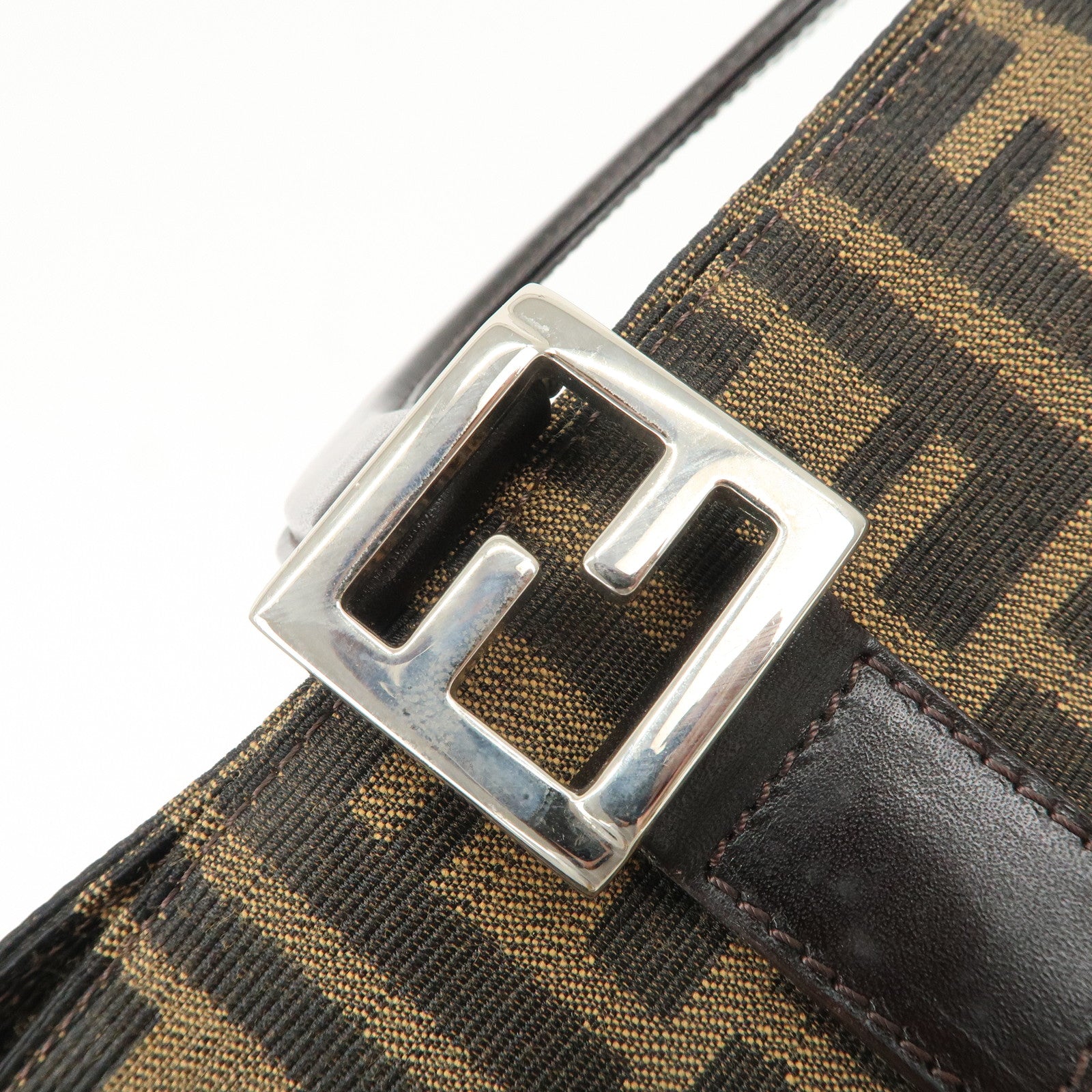 FENDI Zucca Canvas Leather Tote Bag Brown Black 26329 Used