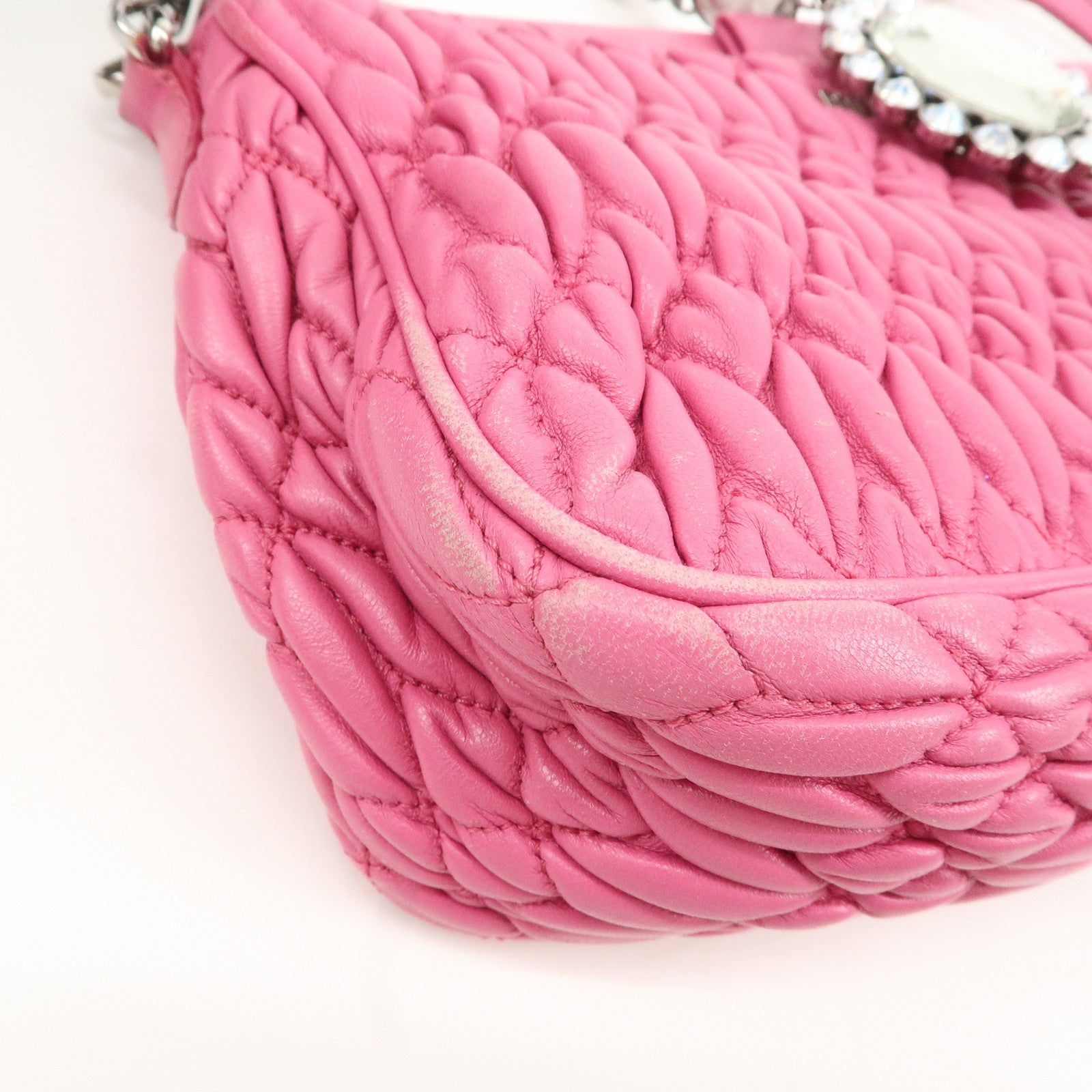 MIU MIU Matelasse Leather Bijou Shoulder Bag Hand Bag Pink Used