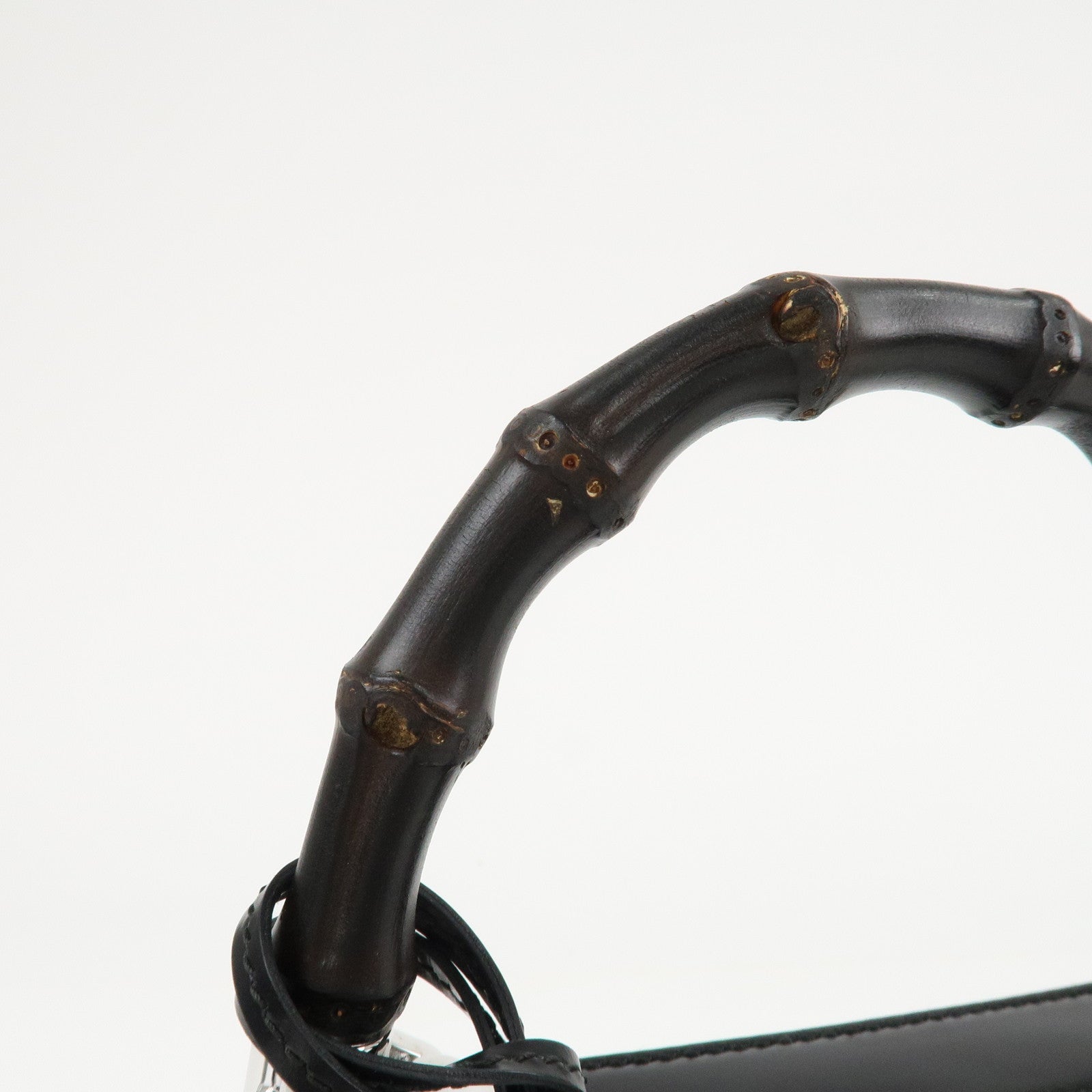 GUCCI Bamboo Leather 2Way Bag Hand Bag Black Handbag 353522 Used