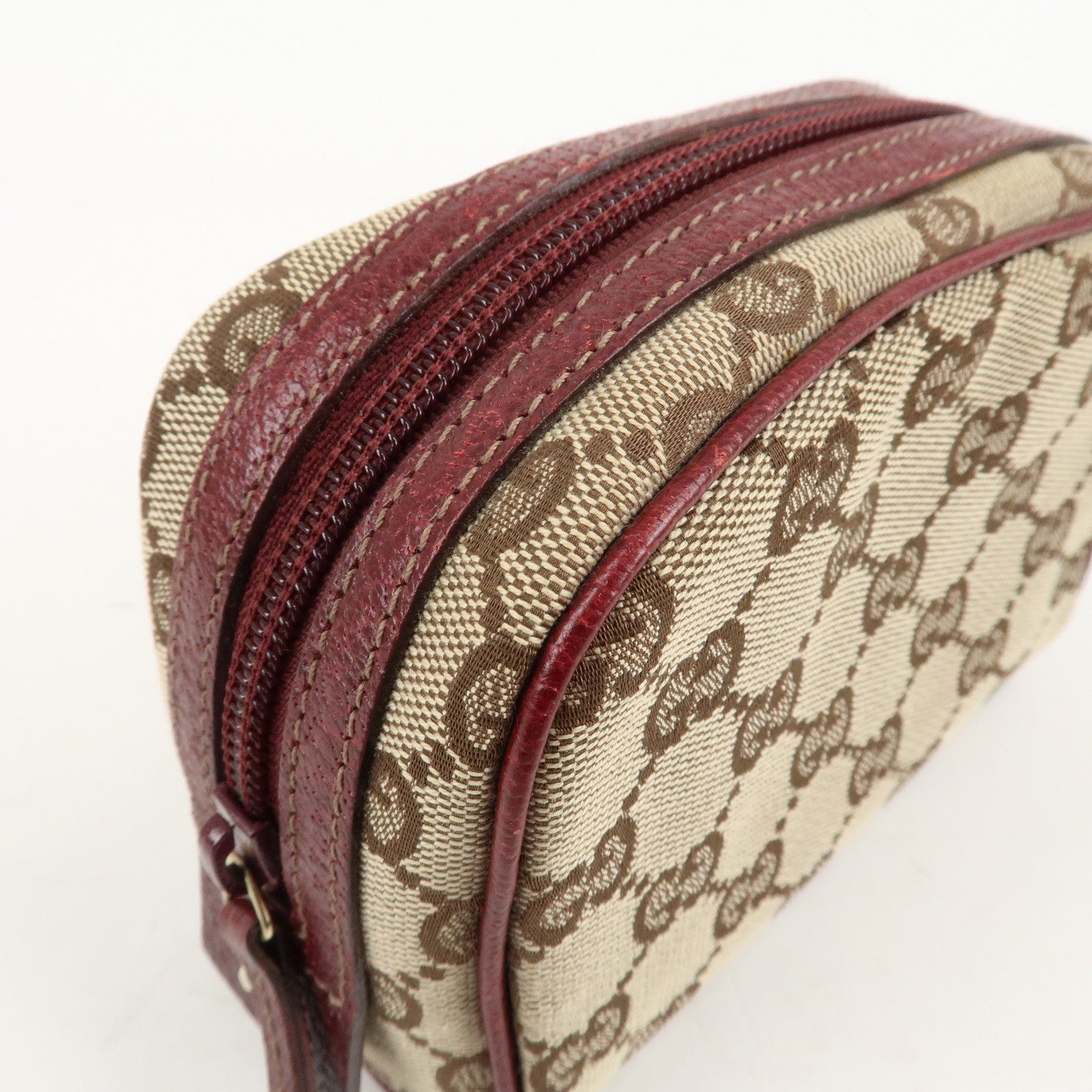 GUCCI GG Canvas Cosmetic Pouch Beige Bordeaux 120978 Used