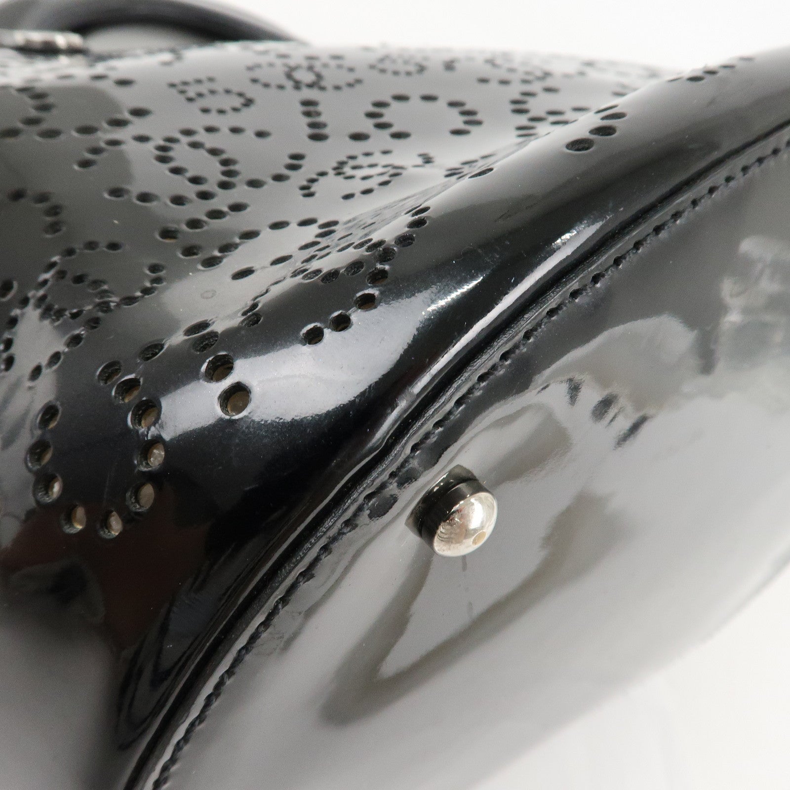 CHANEL COCO Mark No.5 Patent Leather Punching Hand Bag Black Used