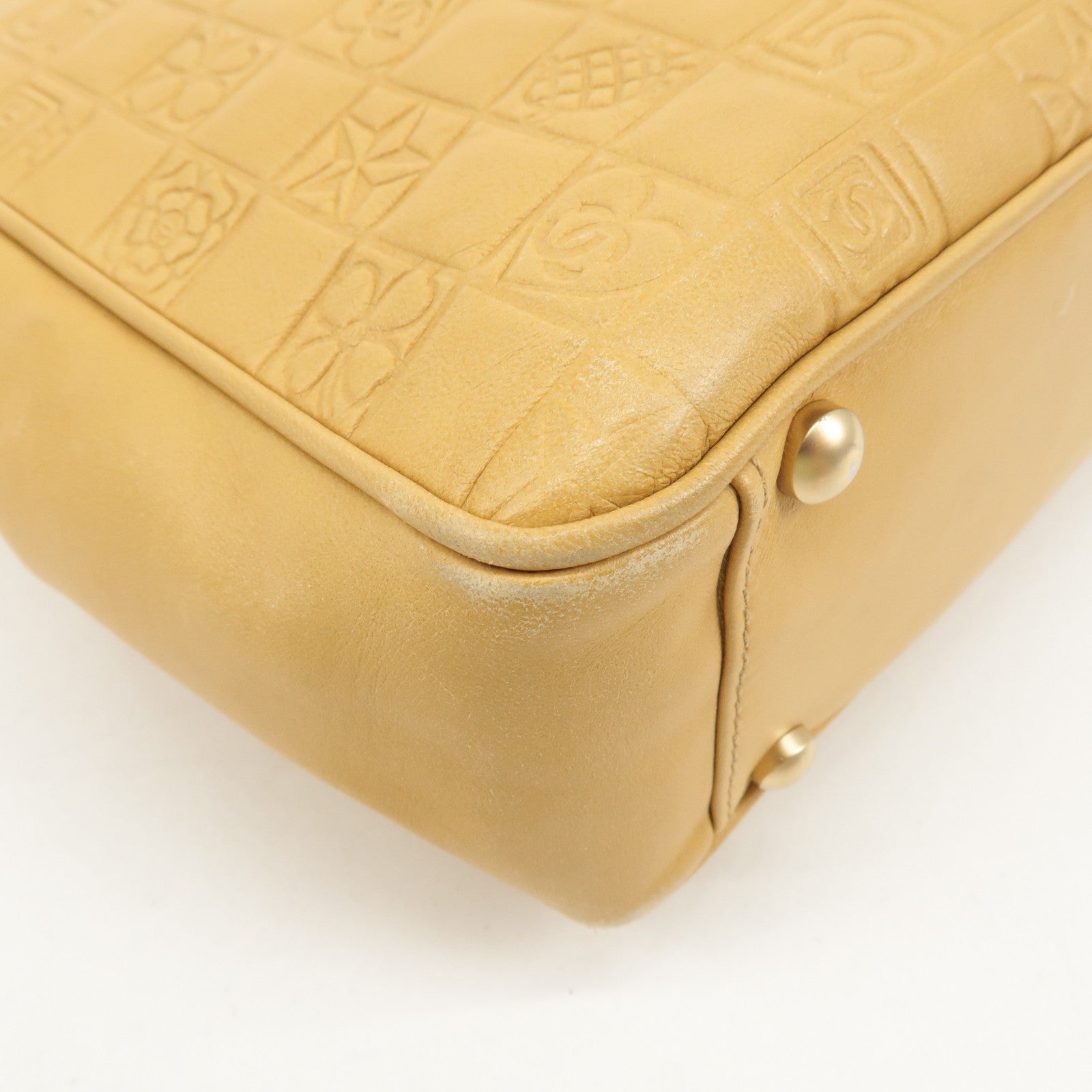 CHANEL Icon Line Leather COCO Mark Tote Bag Hand Bag Beige Used