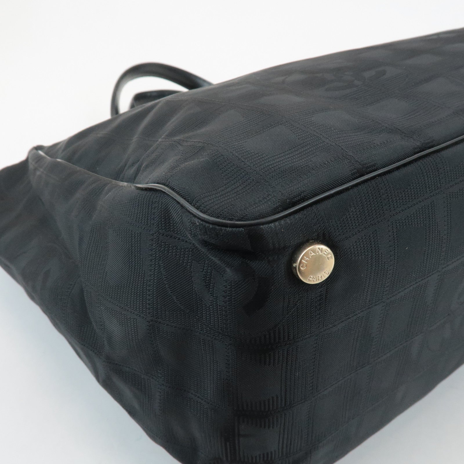 CHANEL New Travel Line Nylon Jacquard Leather Tote Bag A15991 Used