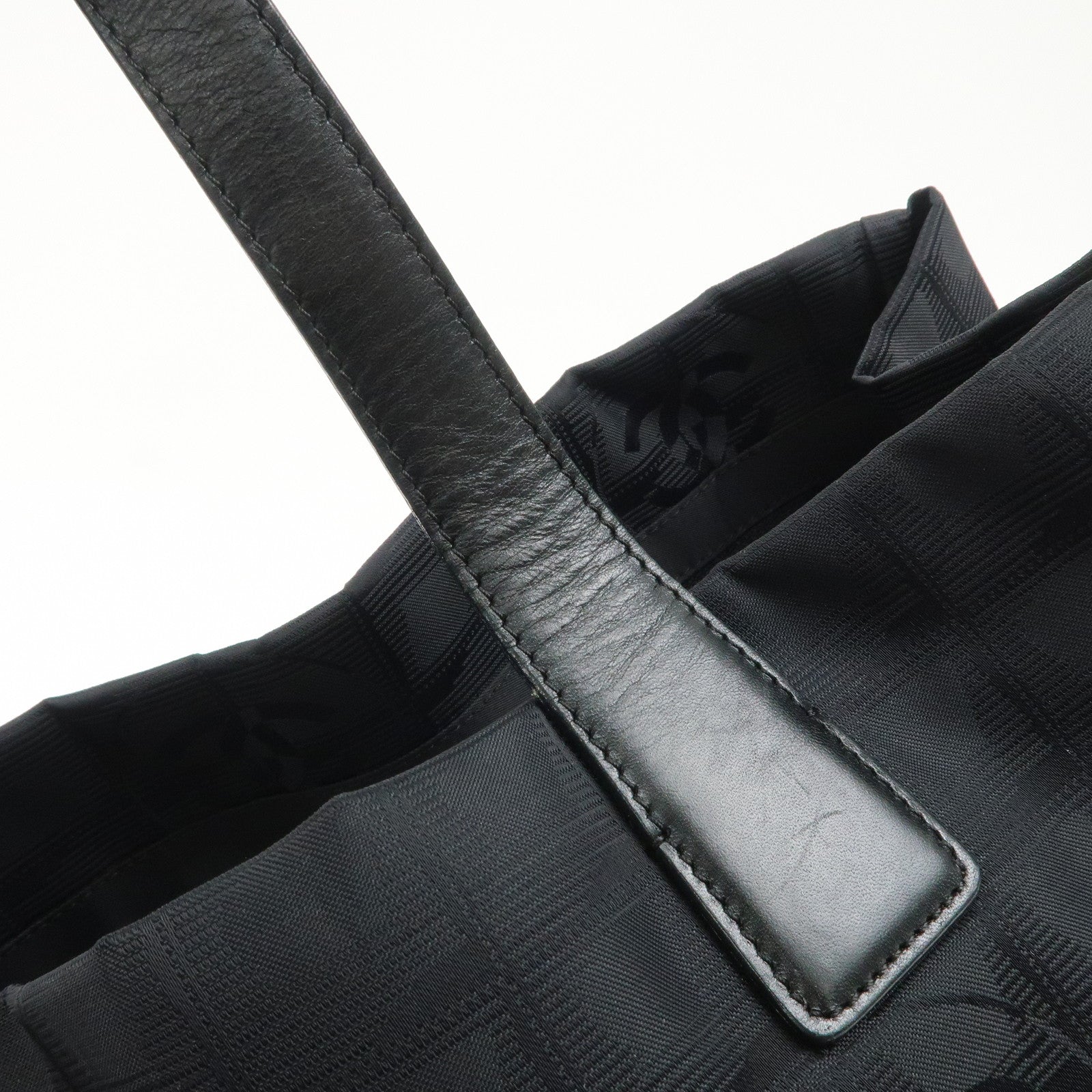CHANEL Travel Line Nylon Jacquard Leather Tote Bag MM Black A15991 Used
