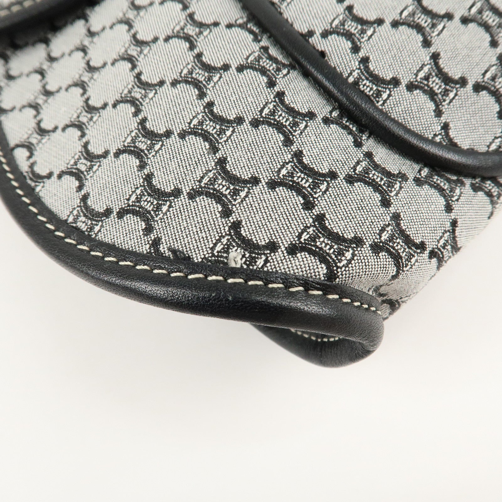 CELINE Macadam Canvas Leather Shoulder Bag Gray Black Used
