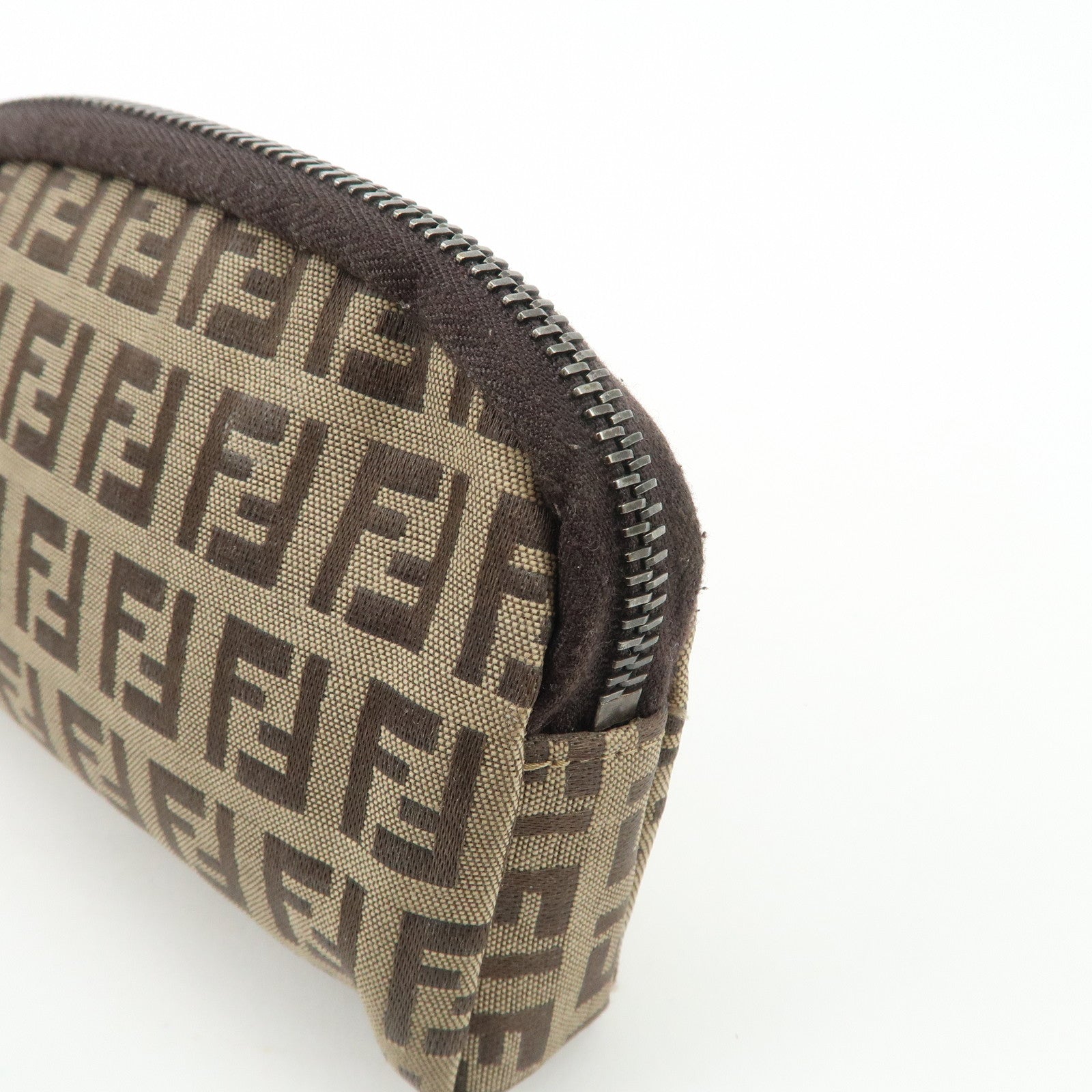 FENDI Zucchino Canvas Mini Pouch Beige Dark Brown 7N0003 Used