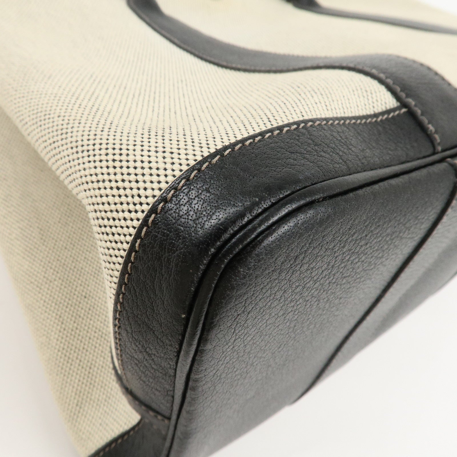 HERMES ToileOfficier Leather Garden Party PM J Stamped Tote Bag Used