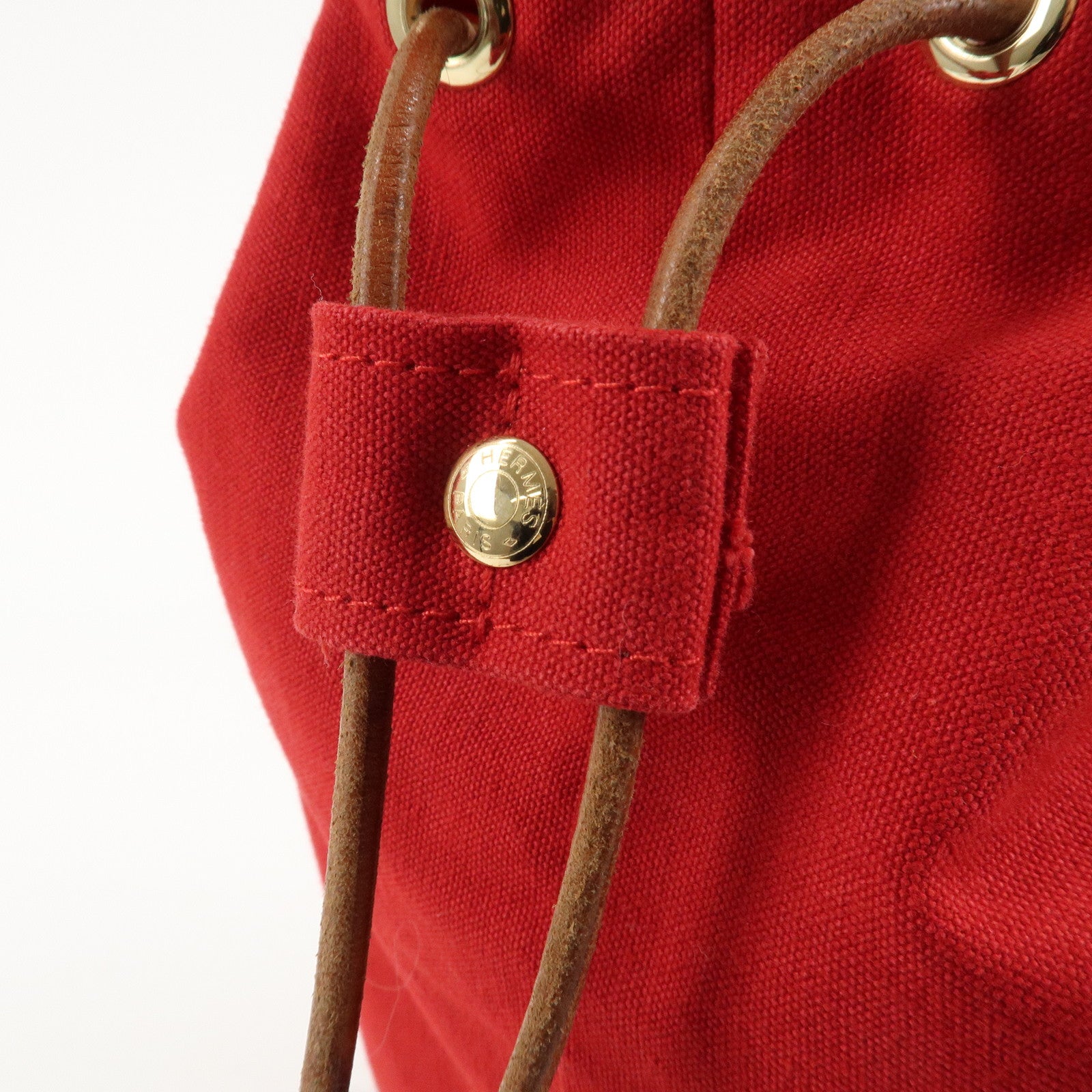 HERMES Canvas Leather Porochon Mimil PM Shoulder Bag Red Used