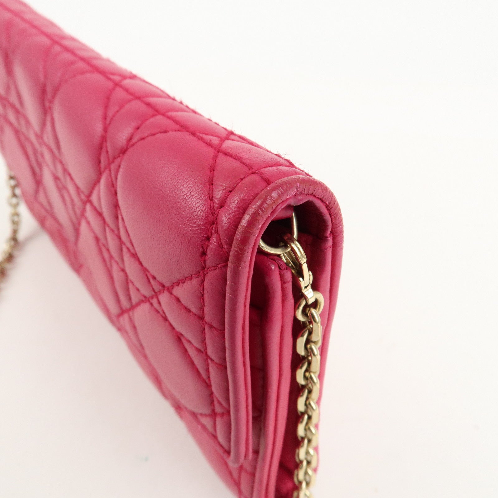 Christian Dior Cannage Leather Chain Long Wallet Pink Used