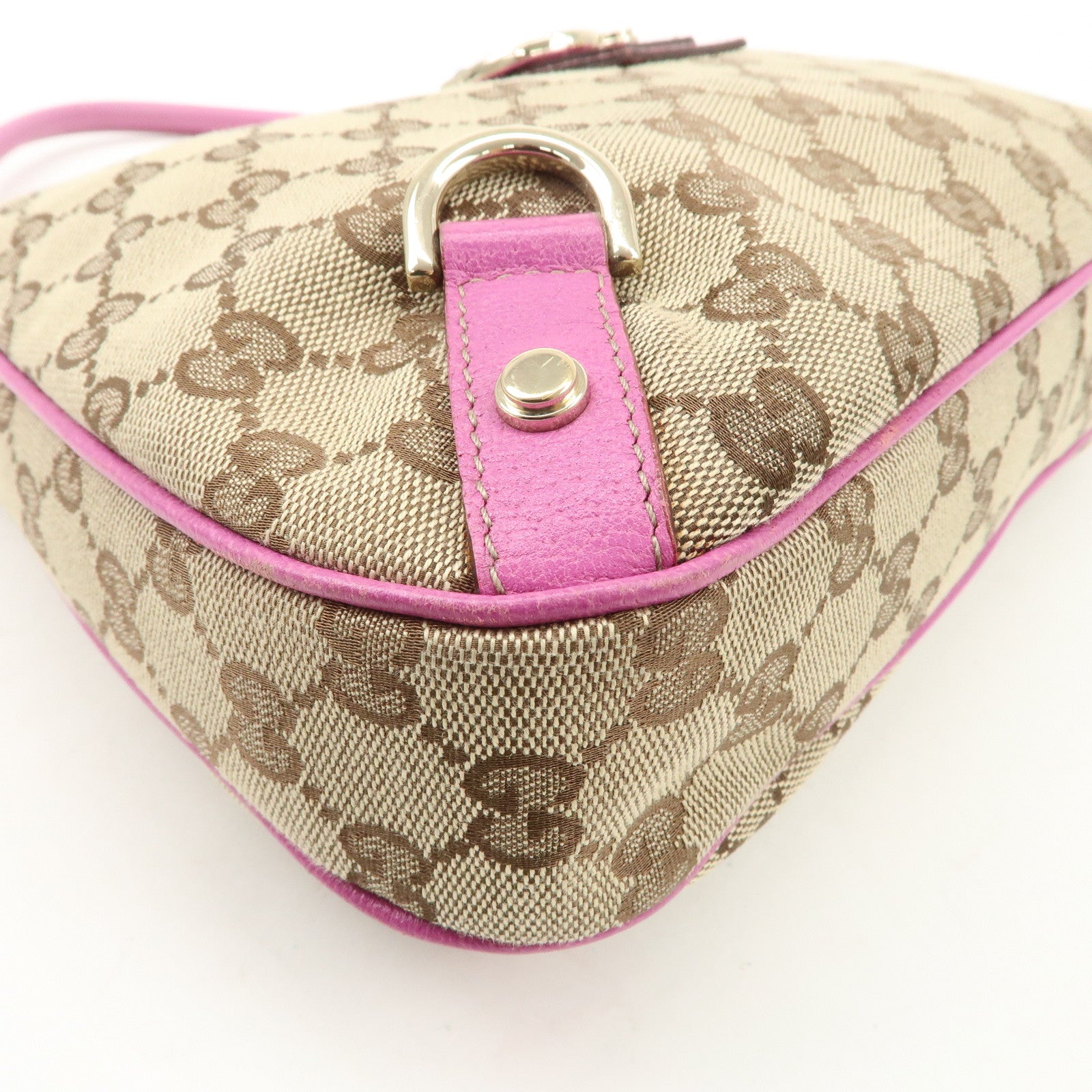 GUCCI Abbey GG Canvas Leather Shoulder Bag Beige Pink 130739 Used