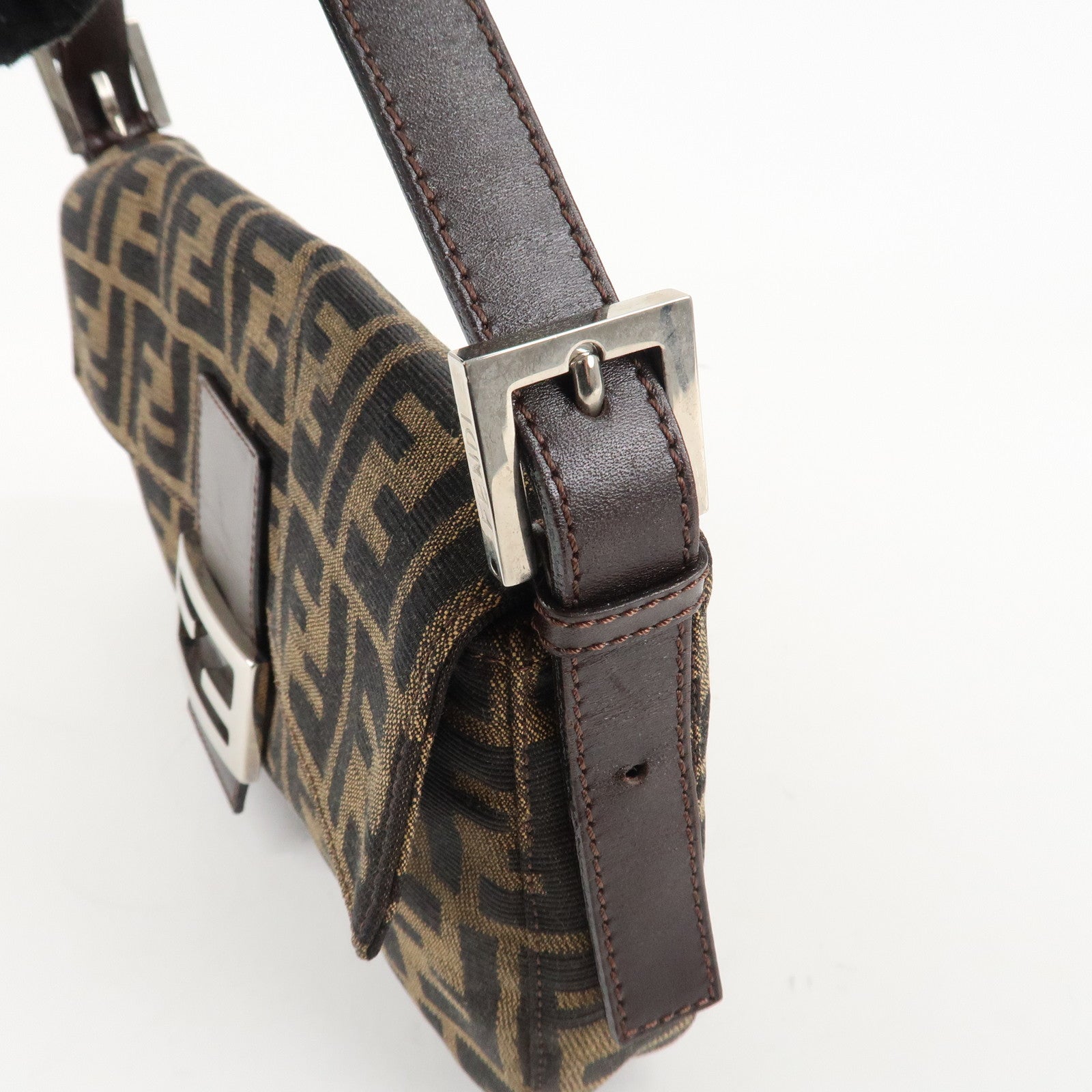 FENDI Mamma Baguette Zucca Canvas Shoulder Bag Brown Black 26424 Used